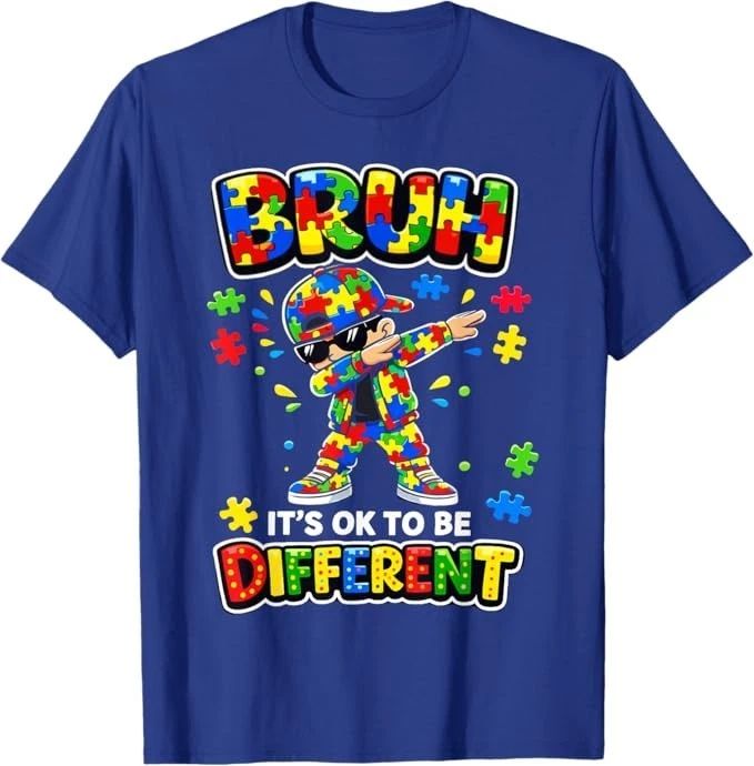 Bruh Its OK to Be Different Autism Awareness Kids Boys Youth T-Shirt Unisex T-shirt, Sweatshirt, Hoodie, Long Sleeve Tee - T-Shirt, Sweatshirt, Hoodie