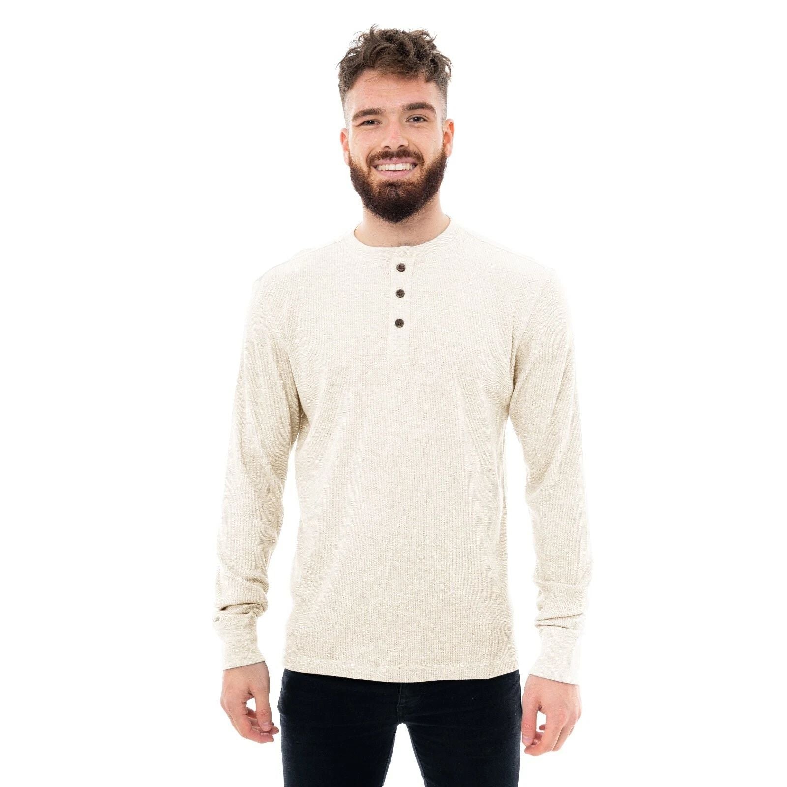 Mens Thermal Henley Jumper Top Grandad Neck Long Sleeve Waffle Knit T-Shirt New Unisex T-shirt, Sweatshirt, Hoodie, Long Sleeve Tee - T-Shirt, Sweatshirt, Hoodie