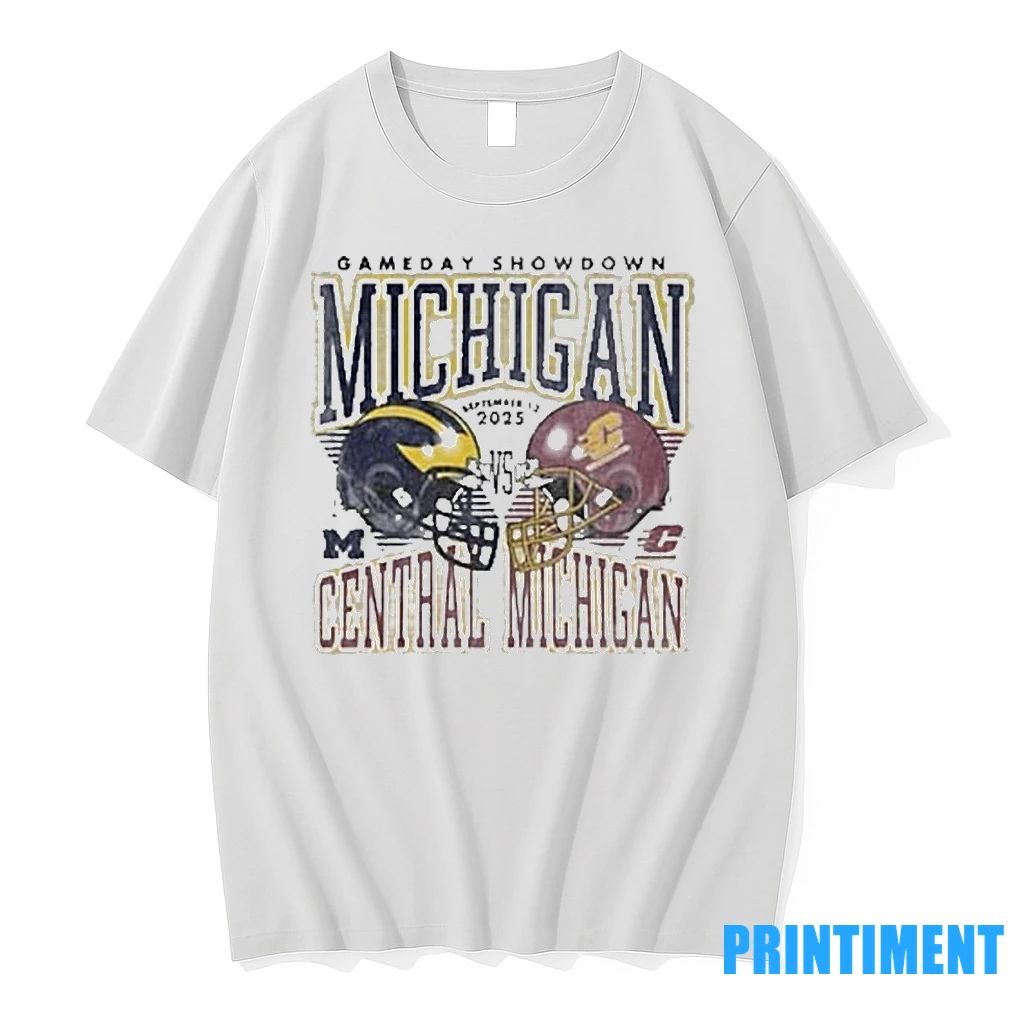 Gameday 2025 Michigan Vs Central Michigan Helmet Tshirts Sweater Unisex T-shirt, Sweatshirt, Hoodie, Long Sleeve Tee - T-Shirt, Sweatshirt, Hoodie