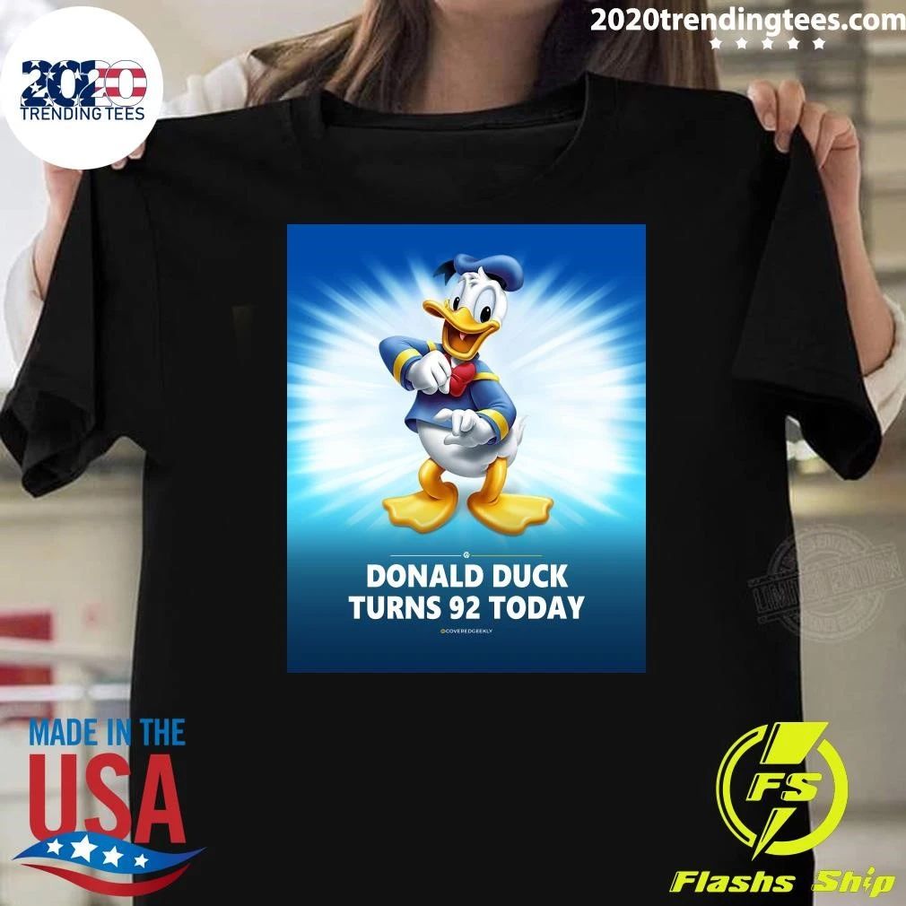 Happy 92nd Birthday To Donald Duck Shirt Unisex T-shirt, Sweatshirt, Hoodie, Long Sleeve Tee - T-Shirt, Sweatshirt, Hoodie