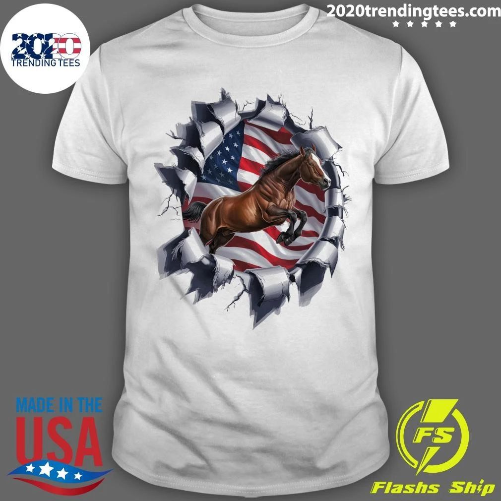 Horse with USA Flag Shirt Unisex T-shirt, Sweatshirt, Hoodie, Long Sleeve Tee - T-Shirt, Sweatshirt, Hoodie