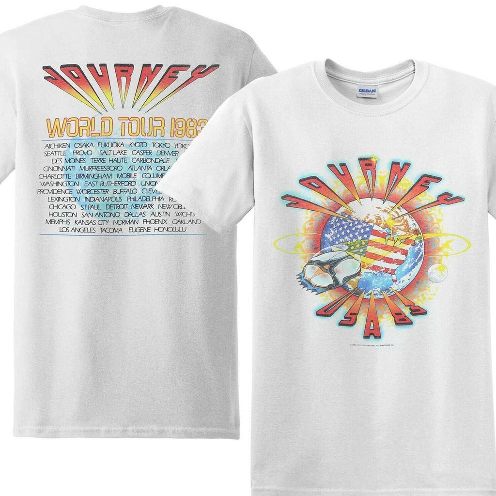 Vtg 1983 Journey World Tour Concert Rock Band 2 sided T shirt Unisex T-shirt, Sweatshirt, Hoodie, Long Sleeve Tee - T-Shirt, Sweatshirt, Hoodie
