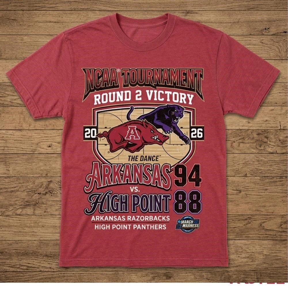 NKCtees 2026 NCAA Tournament round 2 Arkansas Razorbacks 94 88 High Point Panthers basketball shirt - T-Shirt, Sweatshirt, Hoodie