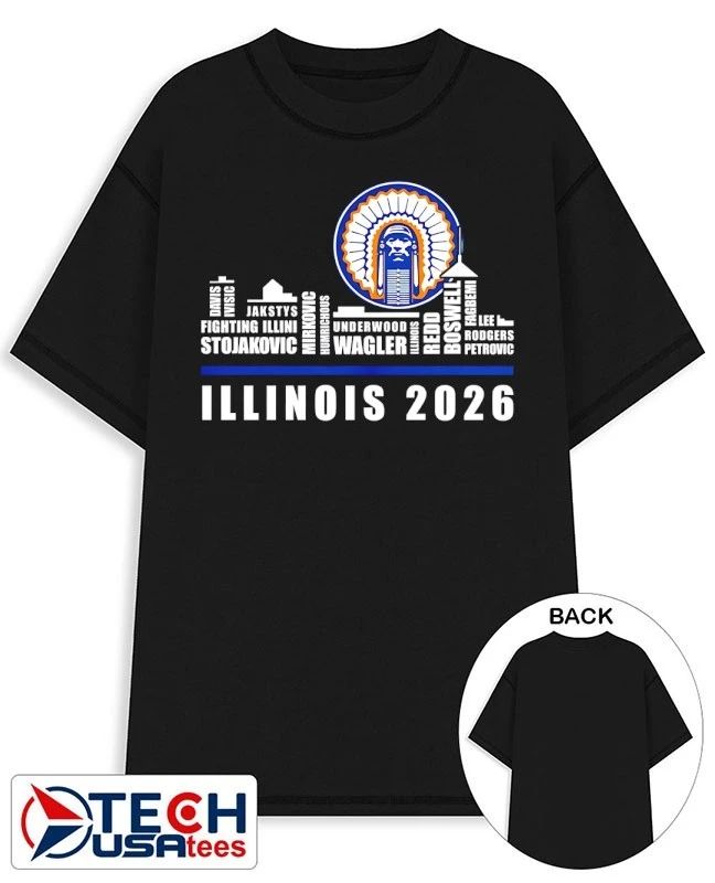 Illinois Fighting Illini 2026 players name skyline shirt Unisex T-shirt, Sweatshirt, Hoodie, Long Sleeve Tee - T-Shirt, Sweatshirt, Hoodie