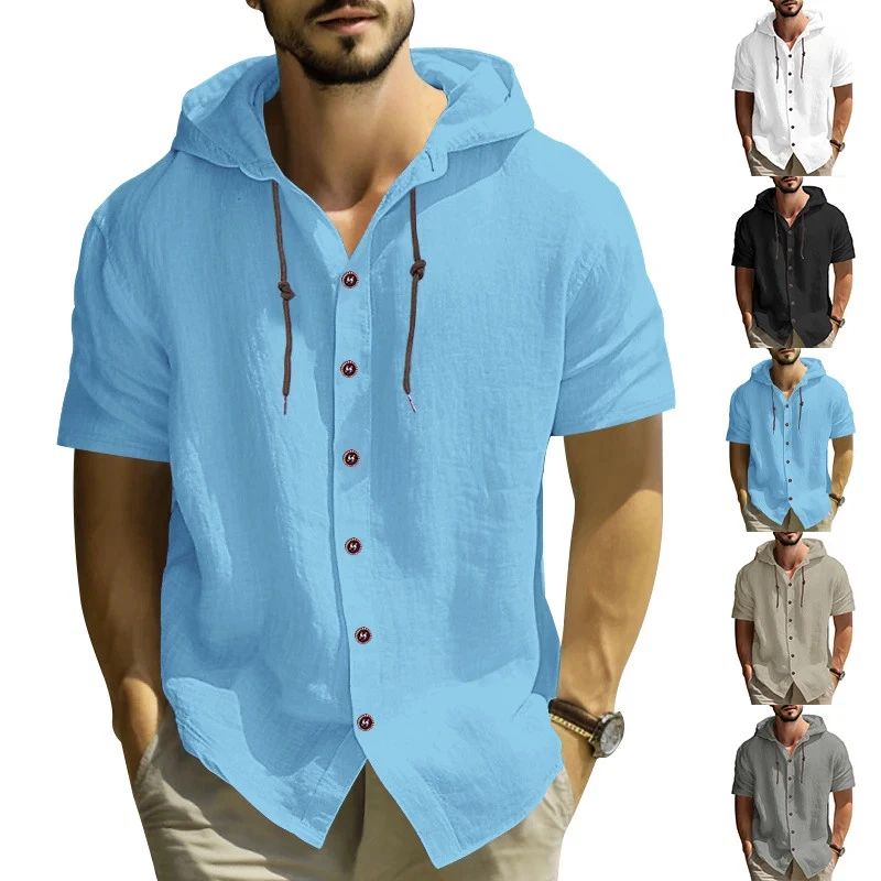 Cotton Linen Hooded T-Shirt Mens Short Sleeve Solid Color Casual Plus Size Top Unisex T-shirt, Sweatshirt, Hoodie, Long Sleeve Tee - T-Shirt, Sweatshirt, Hoodie