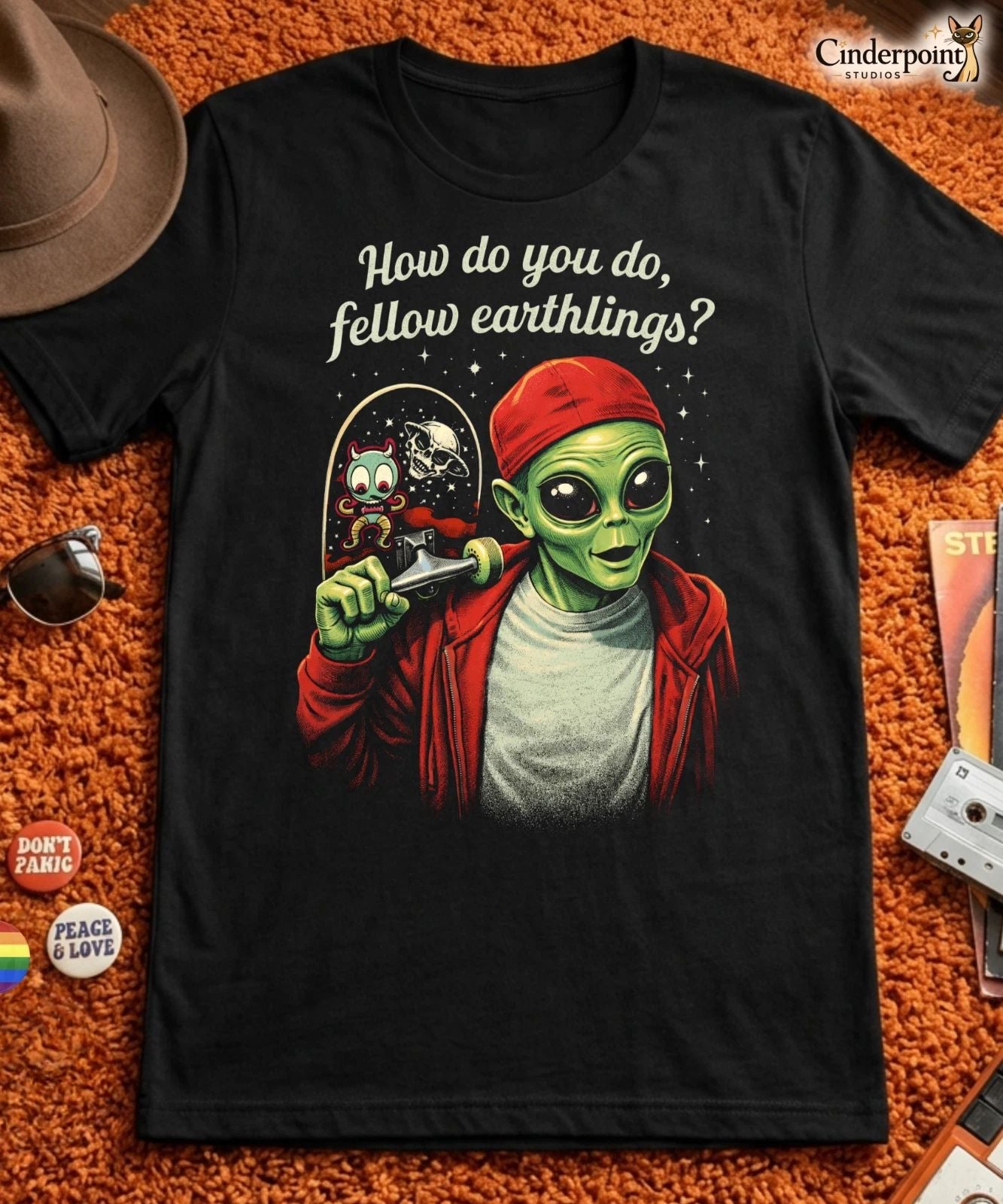 Fellow Earthlings T-Shirt Funny Alien Meme Sci Fi Tee Skateboarding UFO XS-5X Unisex T-shirt, Sweatshirt, Hoodie, Long Sleeve Tee - T-Shirt, Sweatshirt, Hoodie