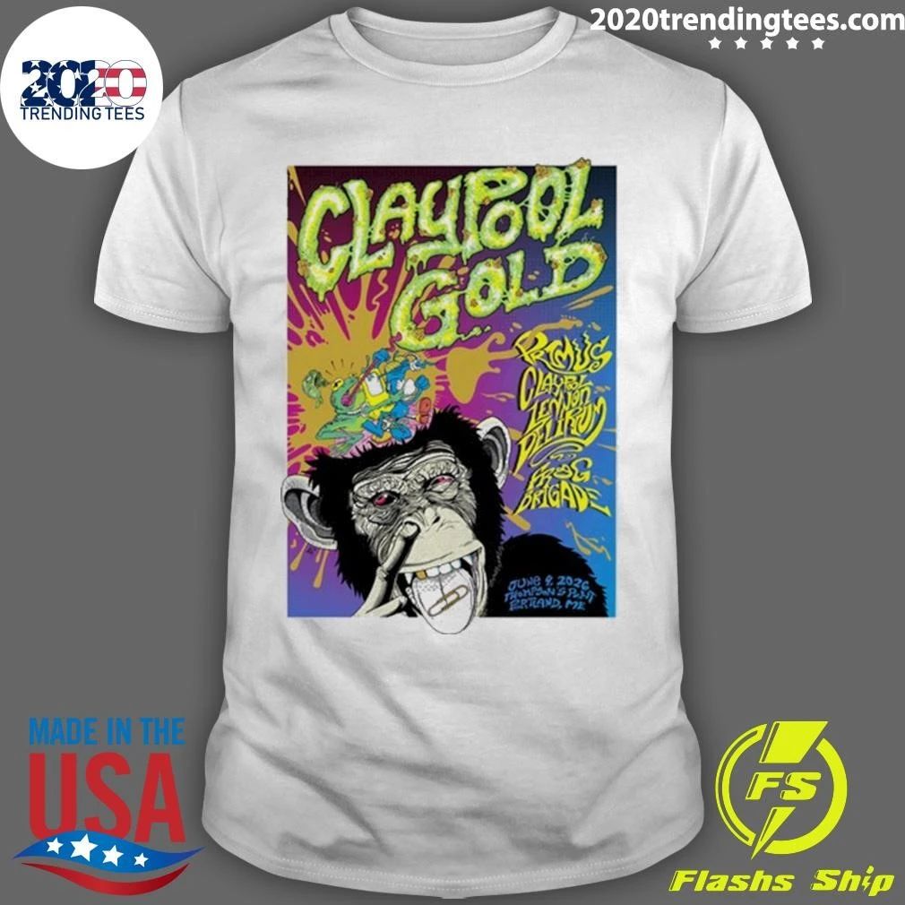 Claypool Gold Primus June 9, 2026 Portland ME Tee Shirt Unisex T-shirt, Sweatshirt, Hoodie, Long Sleeve Tee - T-Shirt, Sweatshirt, Hoodie