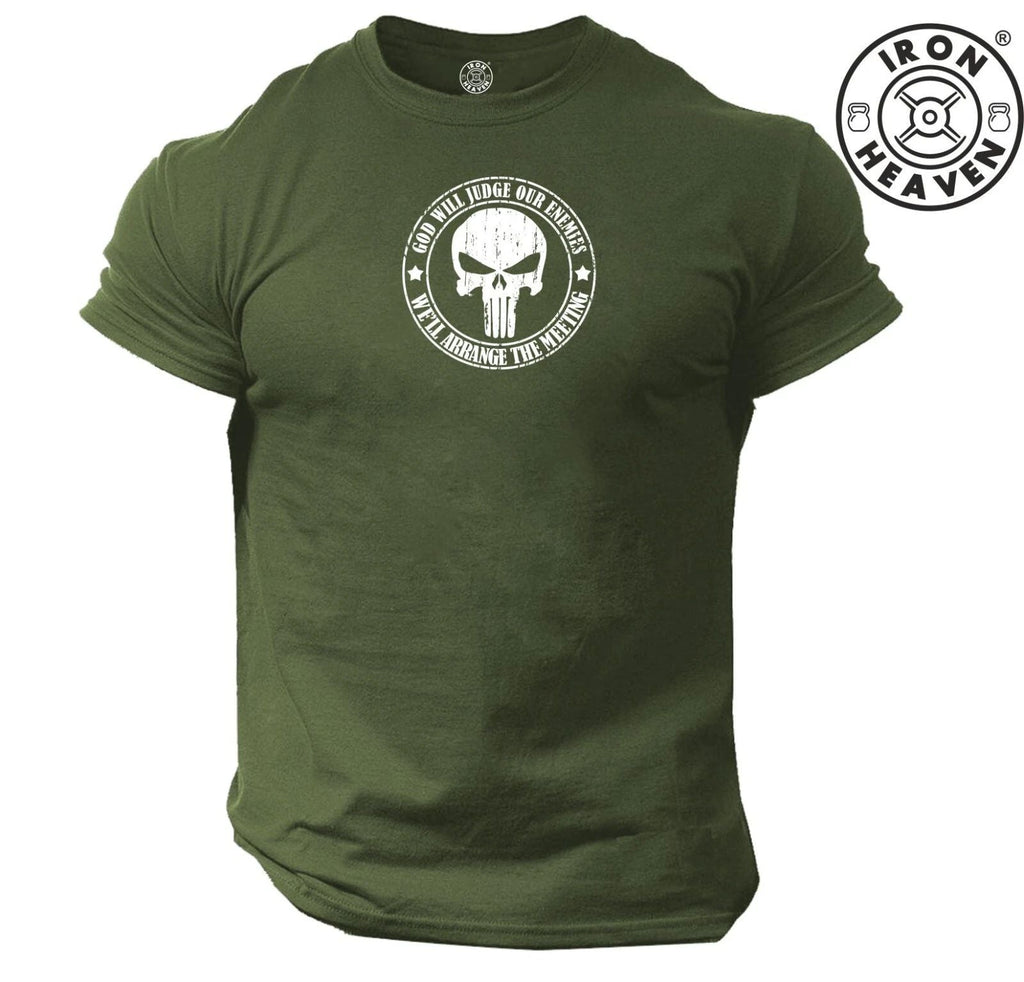 God Judge Enemies T Shirt Gym Clothing Bodybuilding Training Workout Skull Top Unisex T-shirt, Sweatshirt, Hoodie, Long Sleeve Tee - T-Shirt, Sweatshirt, Hoodie