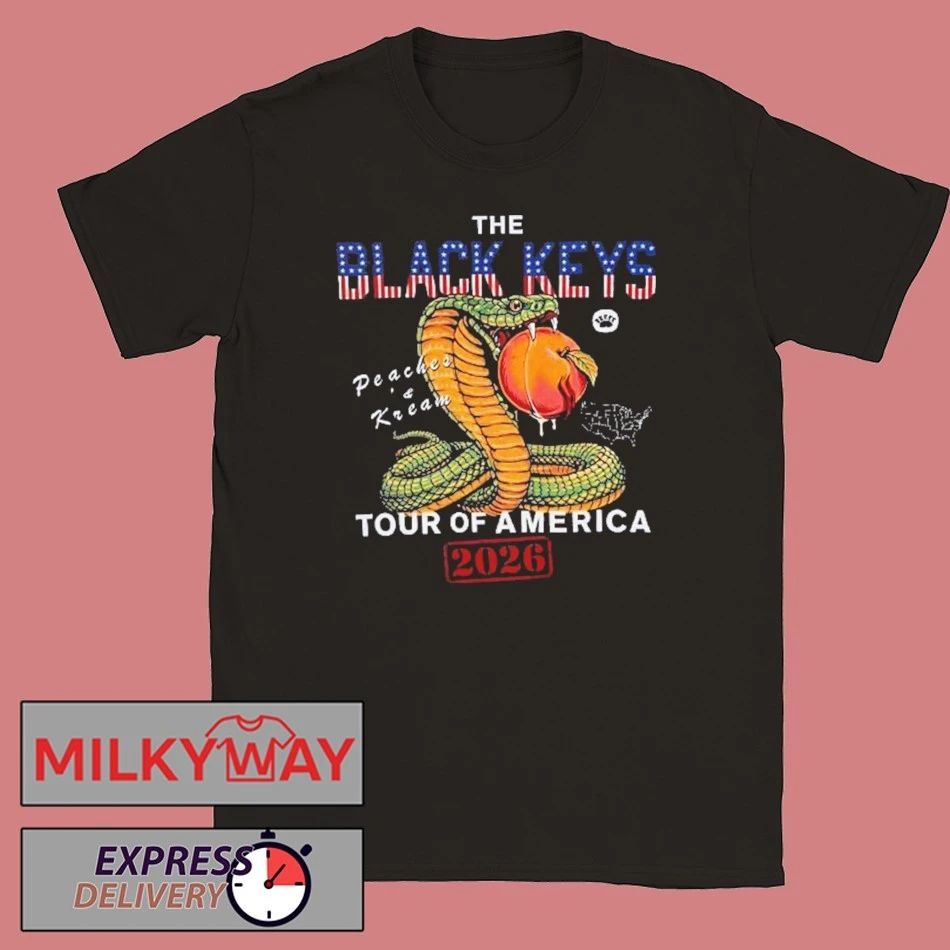 The Black Keys Peaches N Kream World Tour 2026 Snake America Tour shirt Unisex T-shirt, Sweatshirt, Hoodie, Long Sleeve Tee - T-Shirt, Sweatshirt, Hoodie