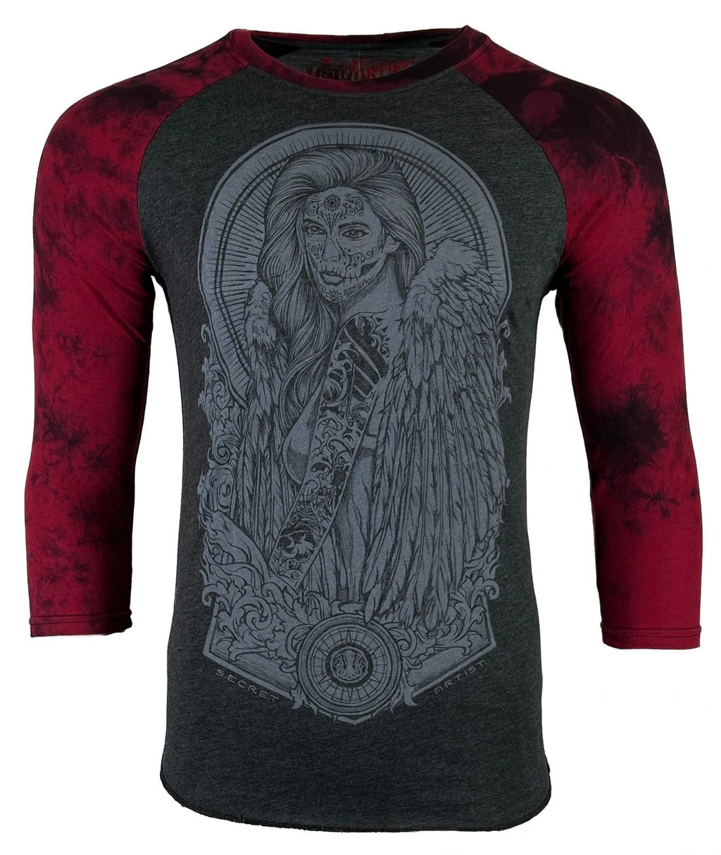Secret Artist by Affliction Men's T-shirt SUGAR ANGEL SKETCH 3/4 Raglan Unisex T-shirt, Sweatshirt, Hoodie, Long Sleeve Tee - T-Shirt, Sweatshirt, Hoodie