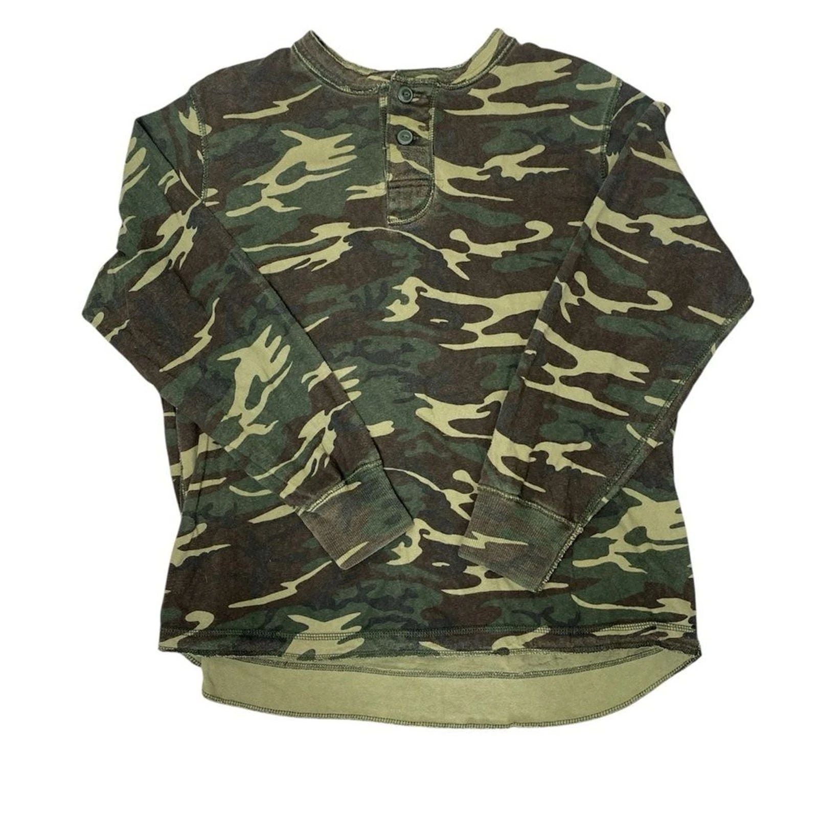 No Boundaries Vintage Fit Organic Camo Henley XL Long Sleeve Top Unisex T-shirt, Sweatshirt, Hoodie, Long Sleeve Tee - T-Shirt, Sweatshirt, Hoodie