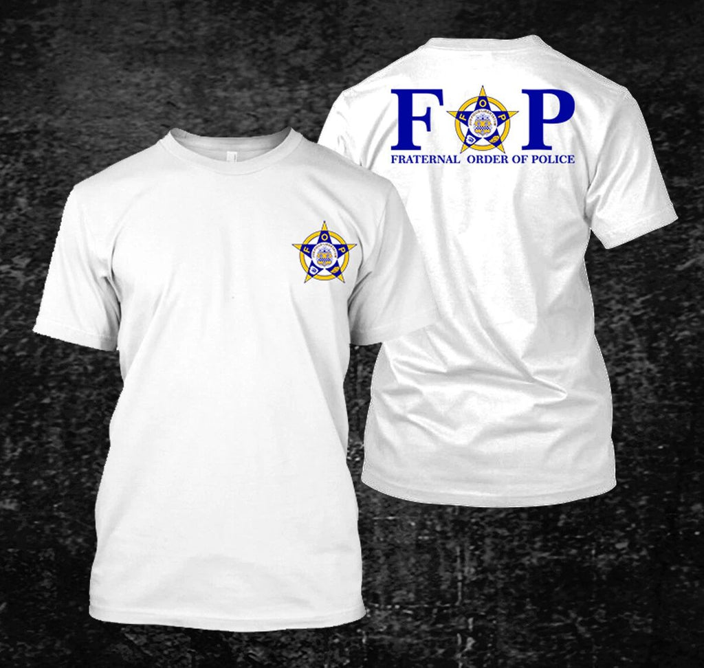 Flaternal Order of Police logo -  custom front and back t-shirt tee Unisex T-shirt, Sweatshirt, Hoodie, Long Sleeve Tee - T-Shirt, Sweatshirt, Hoodie
