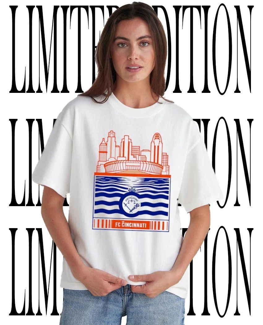 FC Cincinnati Stadium with River and Flag shirt Unisex T-shirt, Sweatshirt, Hoodie, Long Sleeve Tee - T-Shirt, Sweatshirt, Hoodie