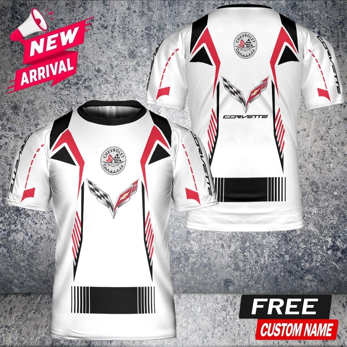 Custom Name Men's Corvette C7 Logo 3D Print T-Shirt - Size S-5XL Unisex T-shirt, Sweatshirt, Hoodie, Long Sleeve Tee - T-Shirt, Sweatshirt, Hoodie