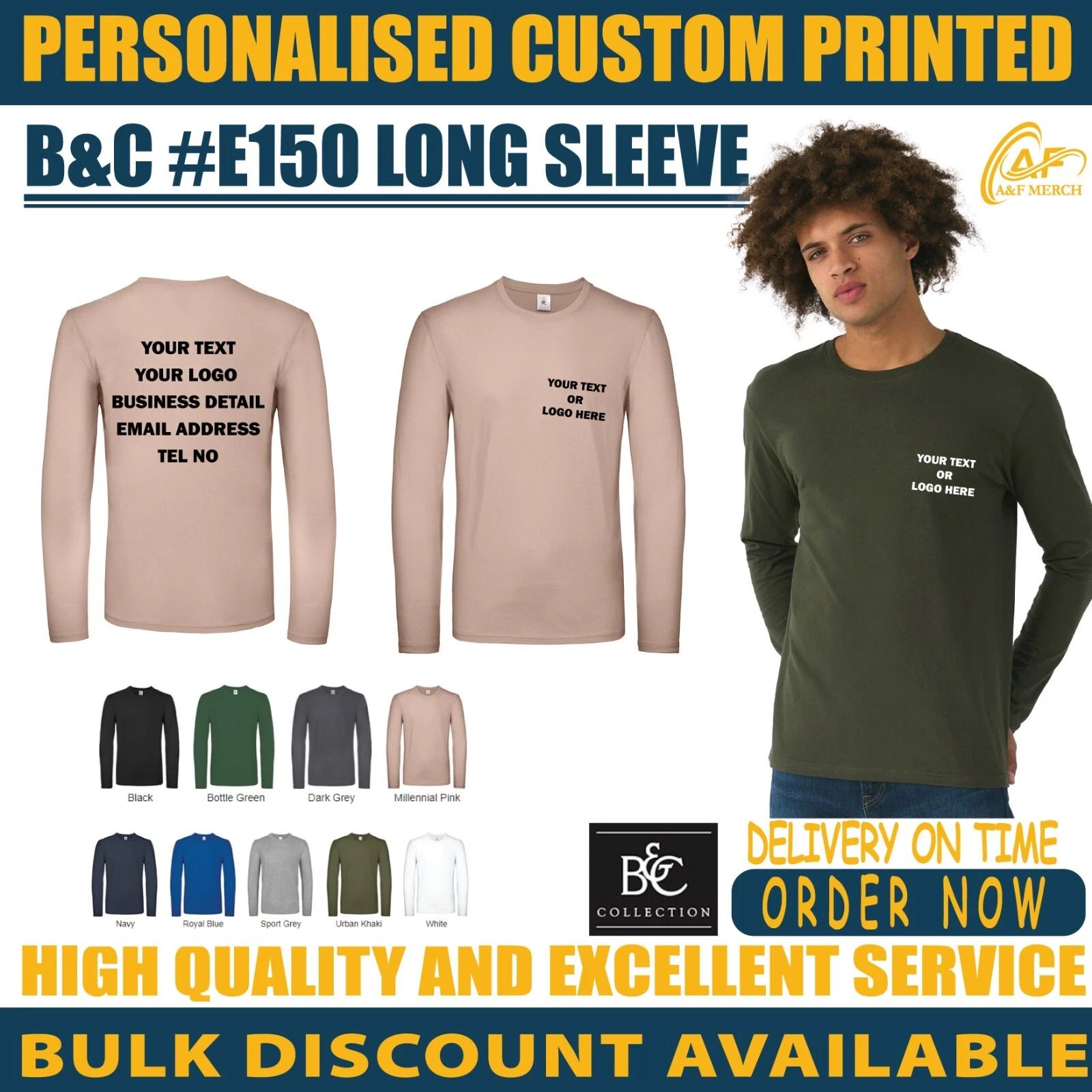 Personalised Custom B&C #E150 Long Sleeve T-shirt Training Casual Cotton BA211 Unisex T-shirt, Sweatshirt, Hoodie, Long Sleeve Tee - T-Shirt, Sweatshirt, Hoodie