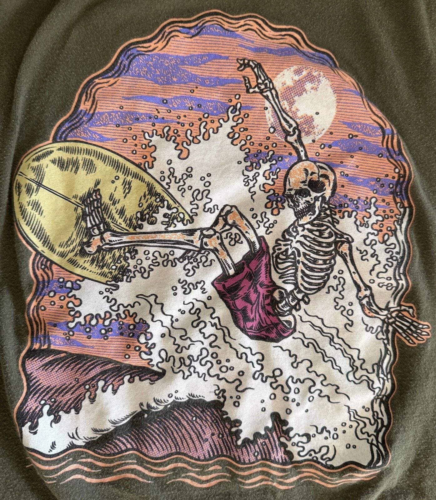 ...Lost Surf Surfing Skeleton Skate Green Short Sleeve Cotton T-Shirt Medium Unisex T-shirt, Sweatshirt, Hoodie, Long Sleeve Tee - T-Shirt, Sweatshirt, Hoodie