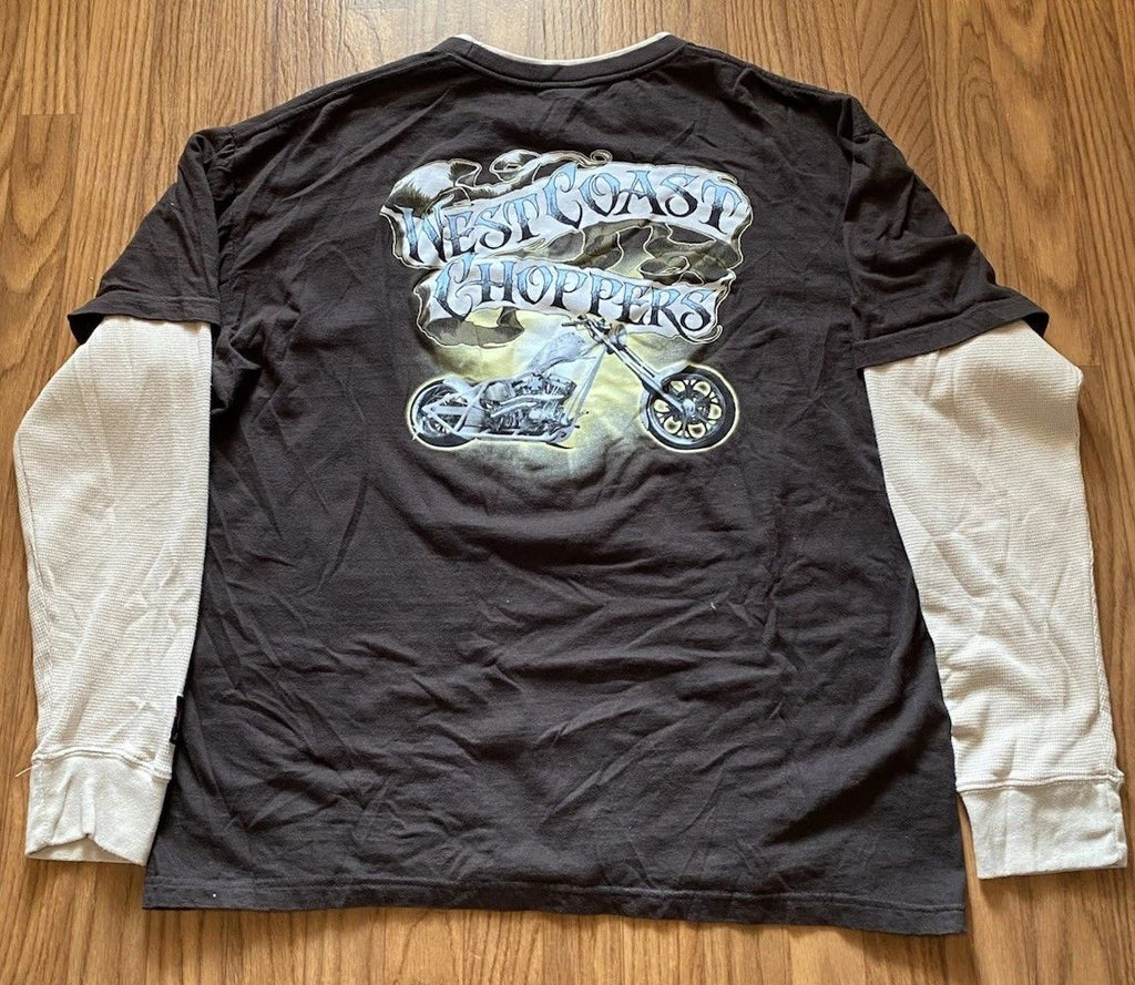 Vintage West Coast Choppers Shirt Men XL Brown Double Side Layer Thermal Tee Y2K Unisex T-shirt, Sweatshirt, Hoodie, Long Sleeve Tee - T-Shirt, Sweatshirt, Hoodie