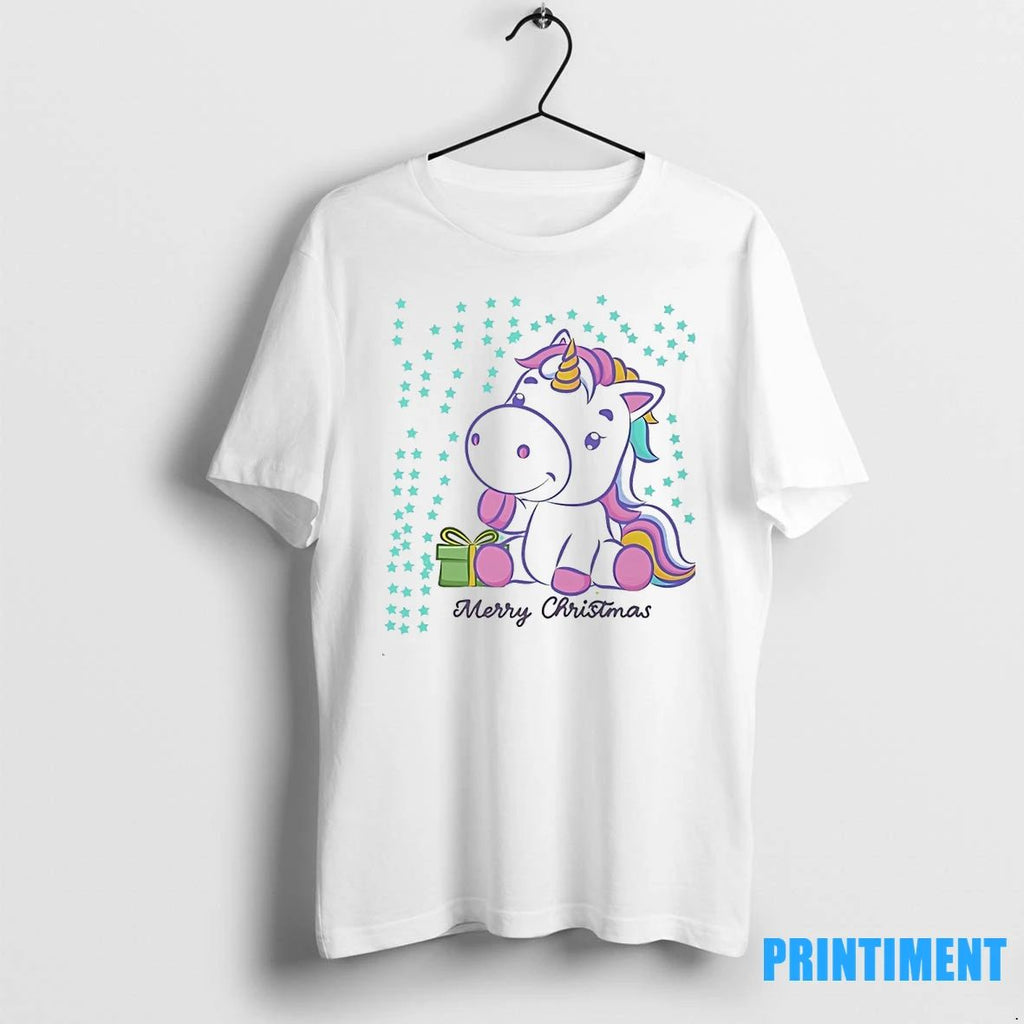 Merry Christmas Unicorn Gift Box Stars Tshirts Sweater Unisex T-shirt, Sweatshirt, Hoodie, Long Sleeve Tee - T-Shirt, Sweatshirt, Hoodie
