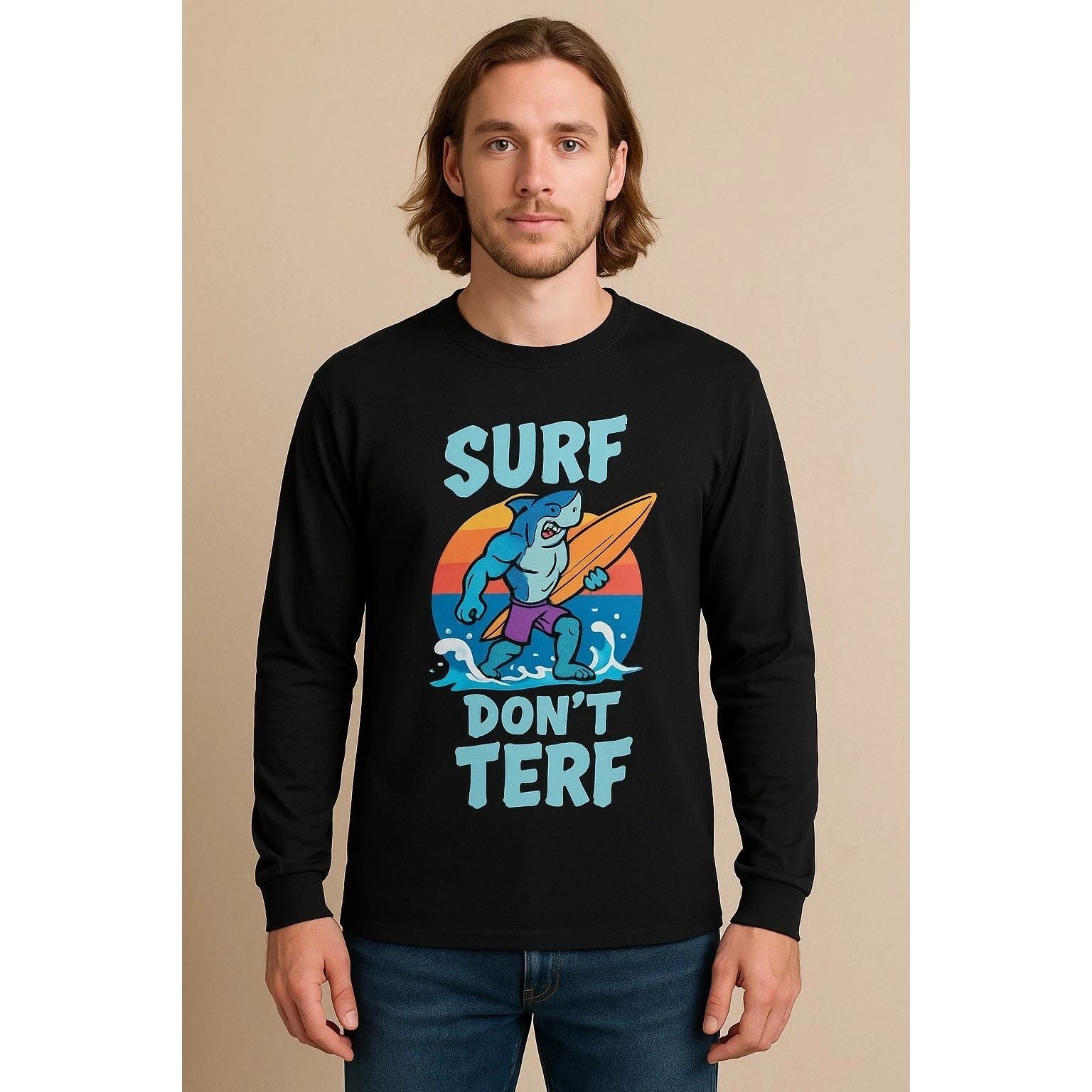 Gildan Mens Long Sleeve Surf Dont Terf Graphic Tshirt Size M Unisex T-shirt, Sweatshirt, Hoodie, Long Sleeve Tee - T-Shirt, Sweatshirt, Hoodie