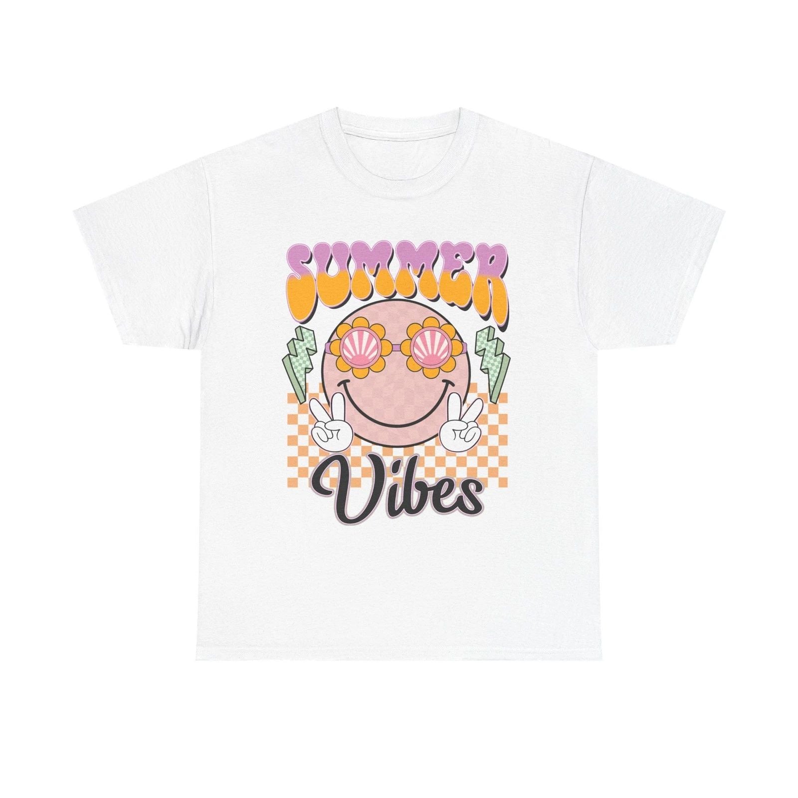Summer Vibes Smiley T-Shirt | Retro Shell Sunglasses, Peace Signs Unisex T-shirt, Sweatshirt, Hoodie, Long Sleeve Tee - T-Shirt, Sweatshirt, Hoodie
