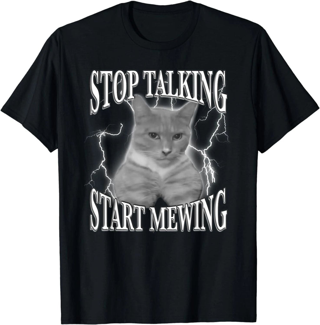 Stop Talking, Start Mewing Funny LooksMaxing Meme Cat Trendy Gift Unisex T-Shirt Unisex T-shirt, Sweatshirt, Hoodie, Long Sleeve Tee - T-Shirt, Sweatshirt, Hoodie