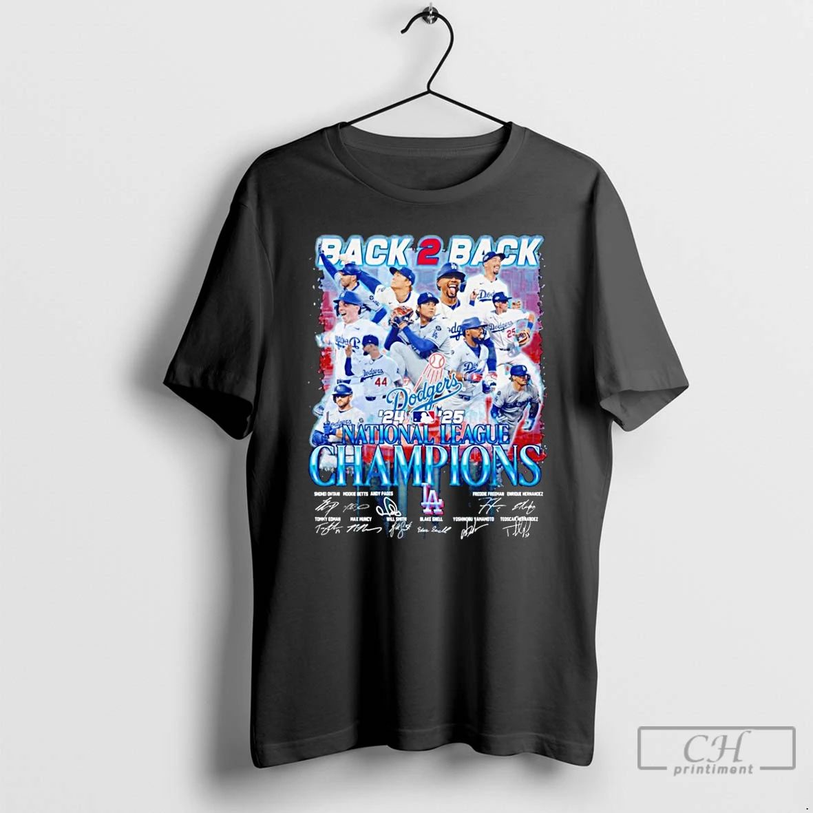 Classic La Dodgers Back 2 Back 24 25 National League Champions Signatures T Shirts Unisex T-shirt, Sweatshirt, Hoodie, Long Sleeve Tee - T-Shirt, Sweatshirt, Hoodie
