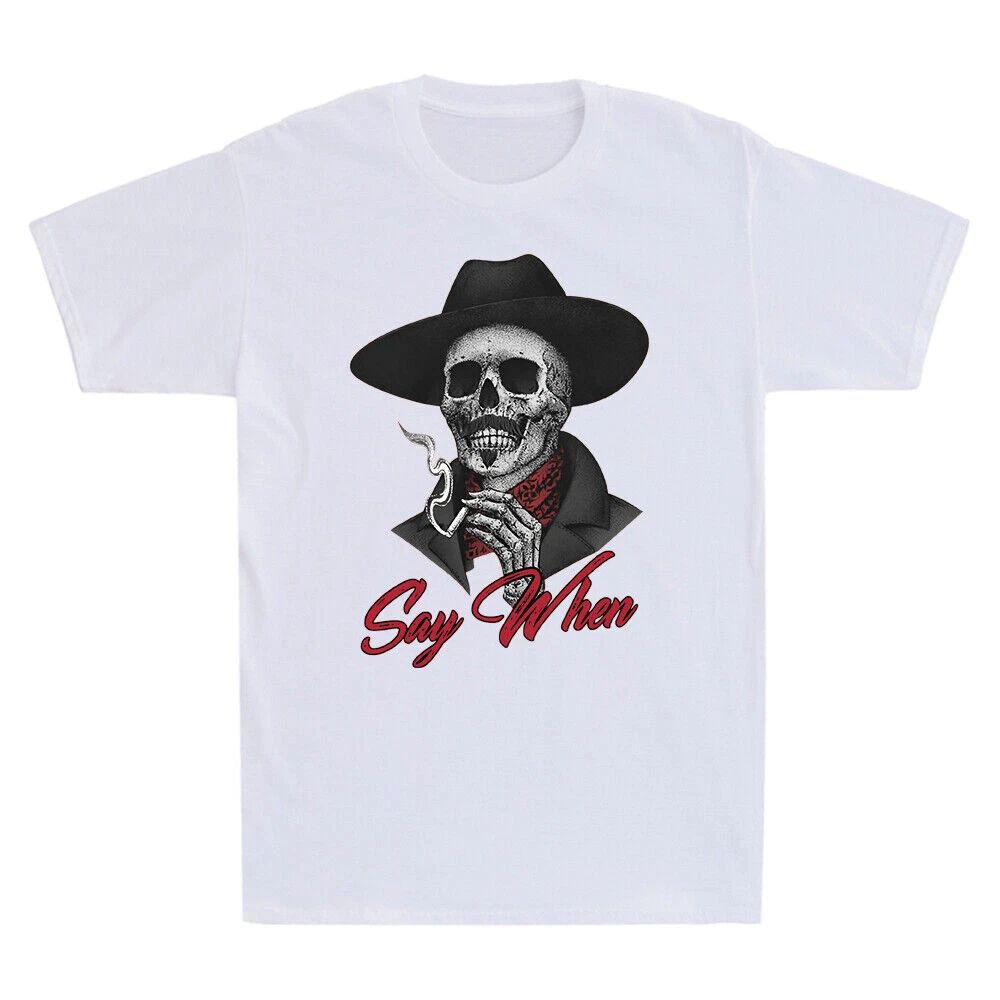 Say When Doc Holiday Skull Skeleton Waiting To Death Vintage Men's T-Shirt Black Unisex T-shirt, Sweatshirt, Hoodie, Long Sleeve Tee - T-Shirt, Sweatshirt, Hoodie