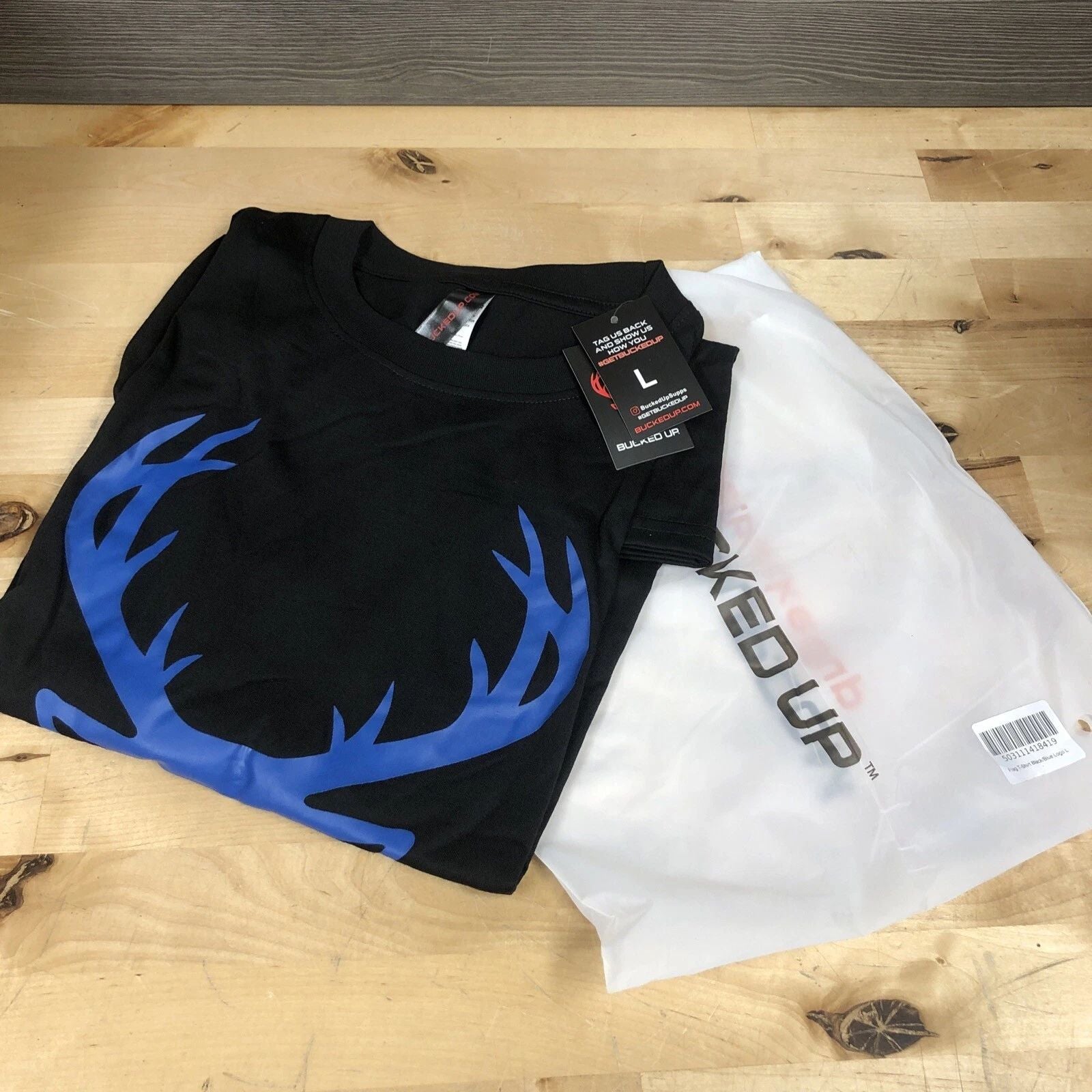 Bucked Up Mens Flag T Shirt Black Blue Logo Size Large New Unisex T-shirt, Sweatshirt, Hoodie, Long Sleeve Tee - T-Shirt, Sweatshirt, Hoodie