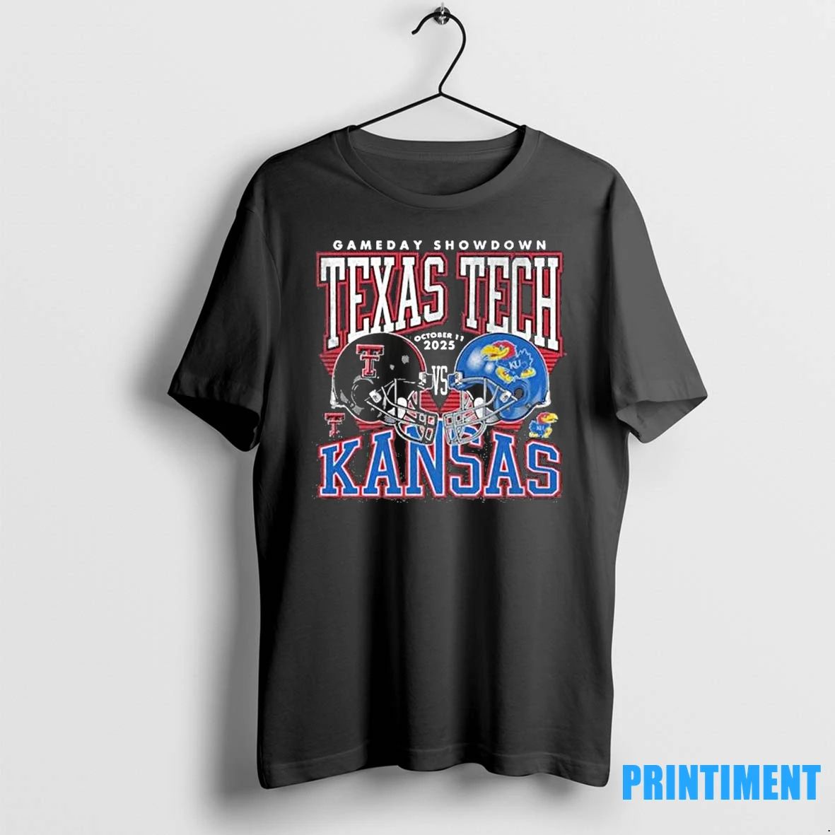 Gameday Showdown 2025 Texas Tech Red Raiders Vs Kansas Jayhawks Helmet Tshirts Sweater Unisex T-shirt, Sweatshirt, Hoodie, Long Sleeve Tee - T-Shirt, Sweatshirt, Hoodie