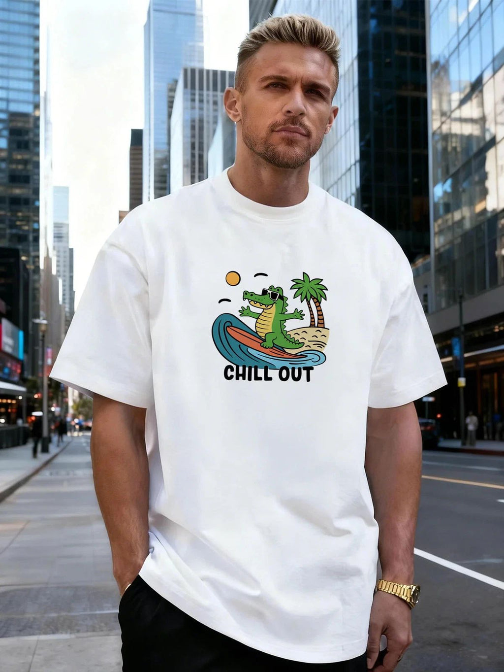 Surfing Alligator Graphic 100% Cotton Men's T-Shirt  for Daily Casual Wear Unisex T-shirt, Sweatshirt, Hoodie, Long Sleeve Tee - T-Shirt, Sweatshirt, Hoodie