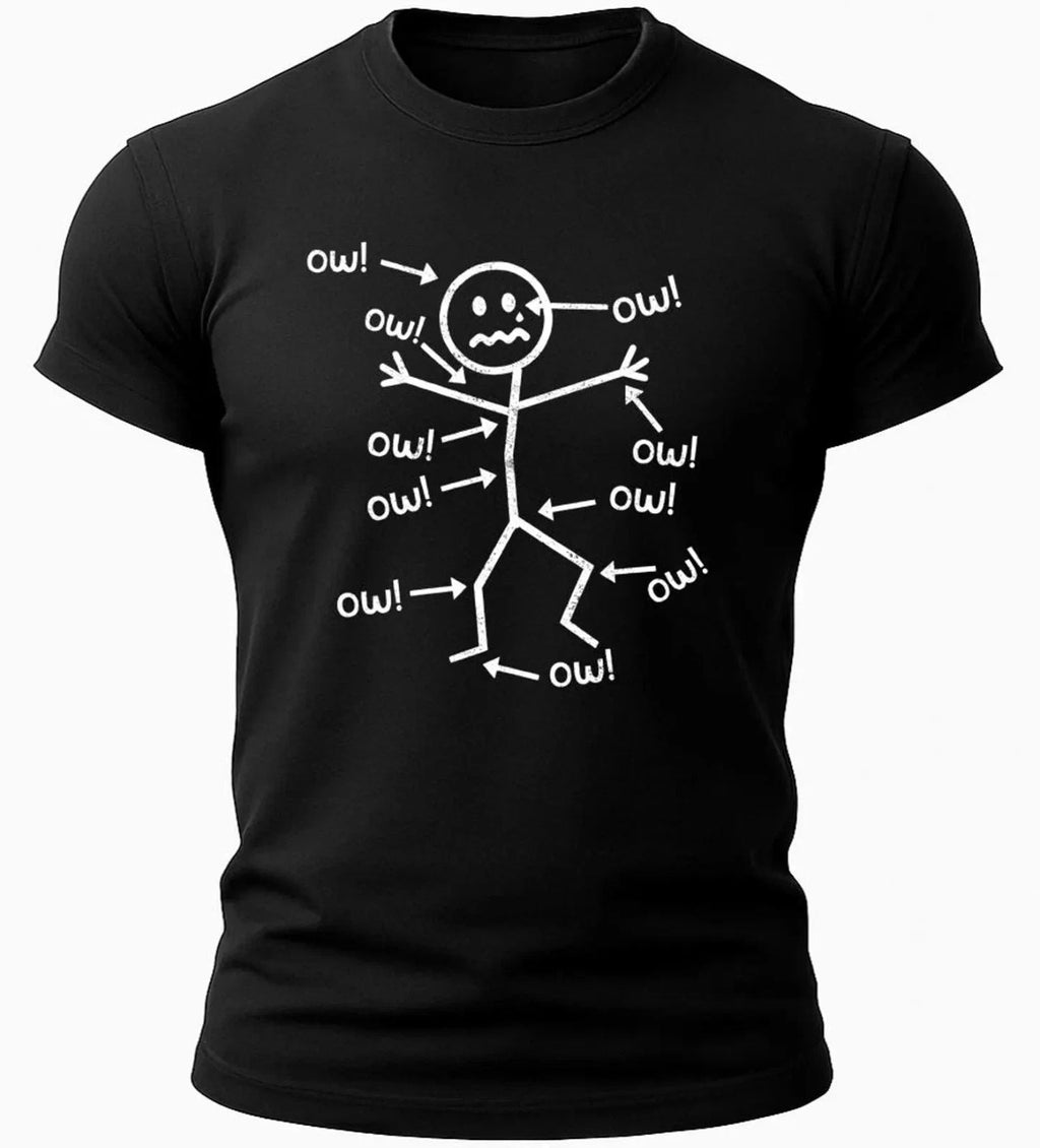 Funny Stick Figure Ow T-Shirt  Sarcastic Pain Humor Graphic Tee Unisex T-shirt, Sweatshirt, Hoodie, Long Sleeve Tee - T-Shirt, Sweatshirt, Hoodie