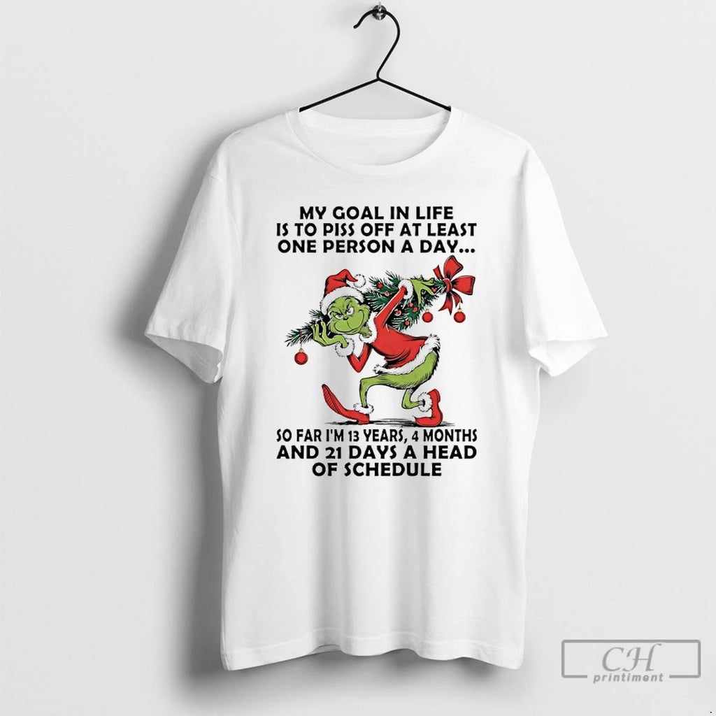 Classic Grinch Christmas Tree My Goal In Life Is To Piss Off At Least One Unisex T-shirt, Sweatshirt, Hoodie, Long Sleeve Tee - T-Shirt, Sweatshirt, Hoodie