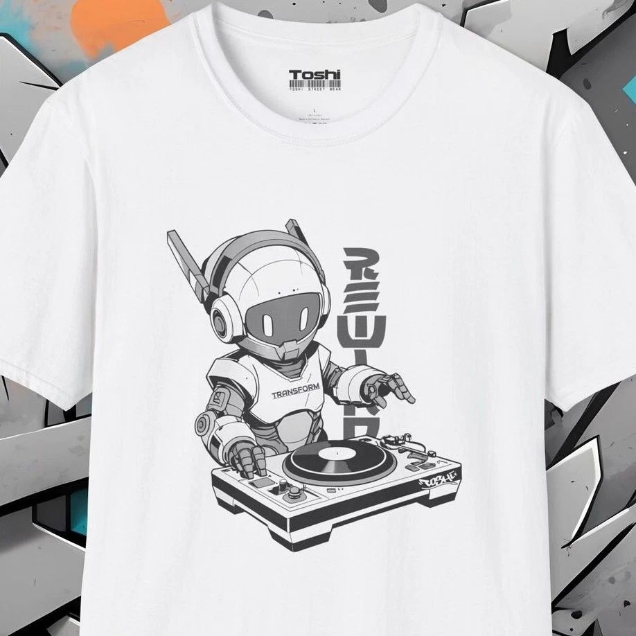 Robot Transform DJ Tee Unisex Adult T-Shirt HIP HOP Anime Graffiti-Style Design Unisex T-shirt, Sweatshirt, Hoodie, Long Sleeve Tee - T-Shirt, Sweatshirt, Hoodie