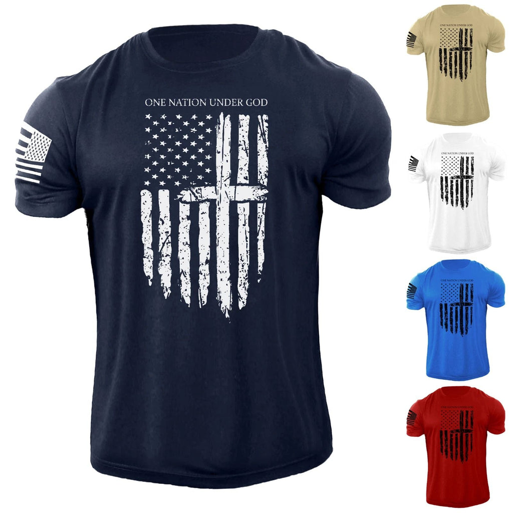 Men's One Nation Under God USA Flag T Shirt American Patriotic 100% Cotton Unisex T-shirt, Sweatshirt, Hoodie, Long Sleeve Tee - T-Shirt, Sweatshirt, Hoodie