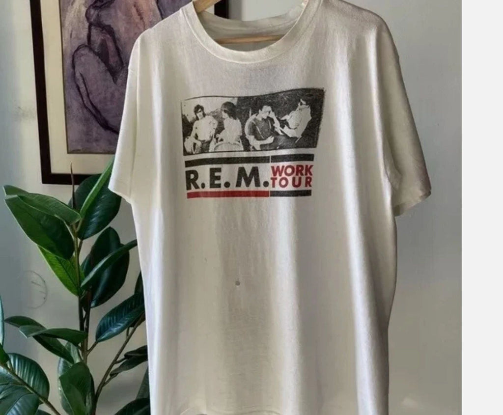 1987 R.E.M REM Band World Tour White T Shirt Full Size S-5XL Unisex T-shirt, Sweatshirt, Hoodie, Long Sleeve Tee - T-Shirt, Sweatshirt, Hoodie