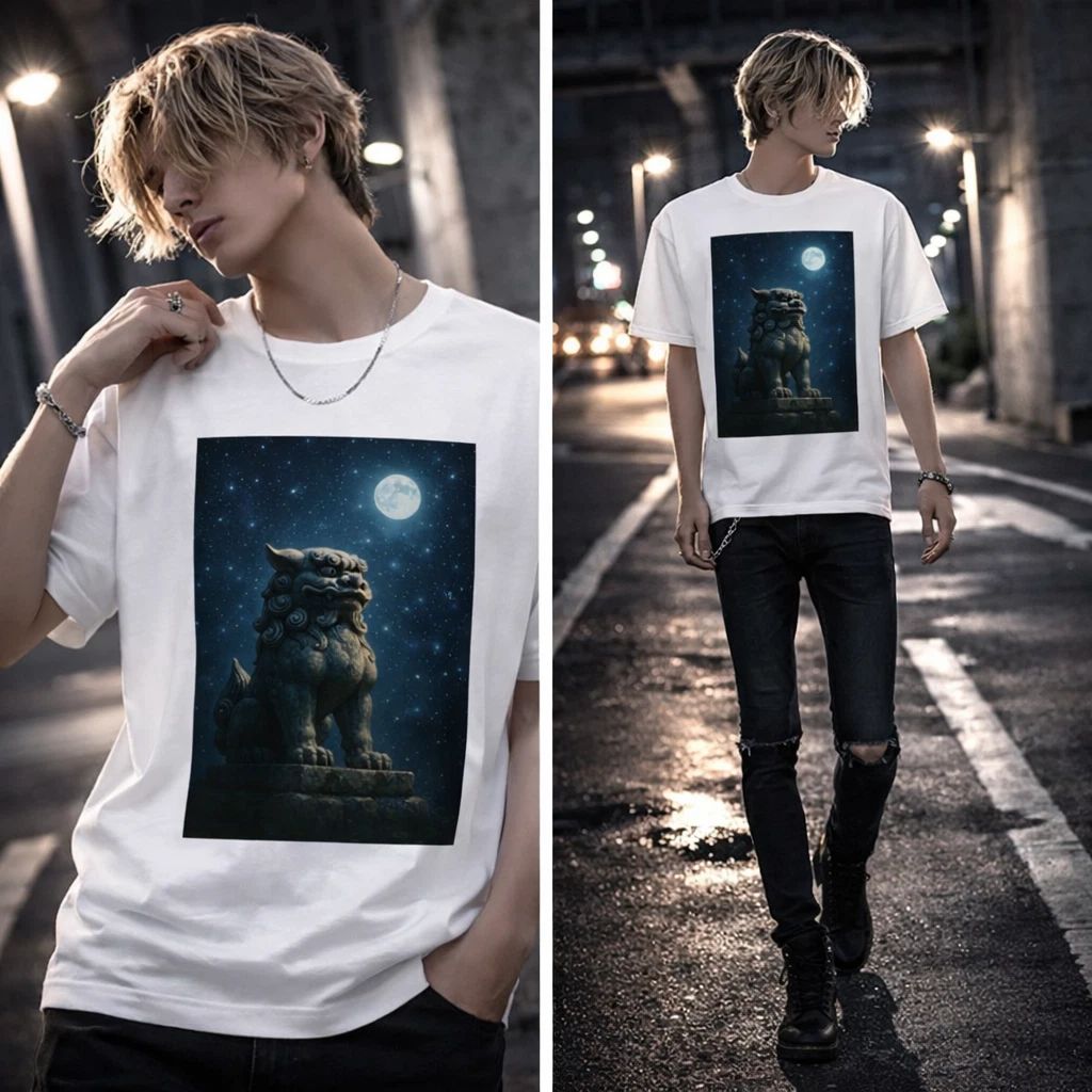 Shinora Komainu Graphic T-Shirt Japanese Guardian Streetwear Moon Print Unisex Unisex T-shirt, Sweatshirt, Hoodie, Long Sleeve Tee - T-Shirt, Sweatshirt, Hoodie