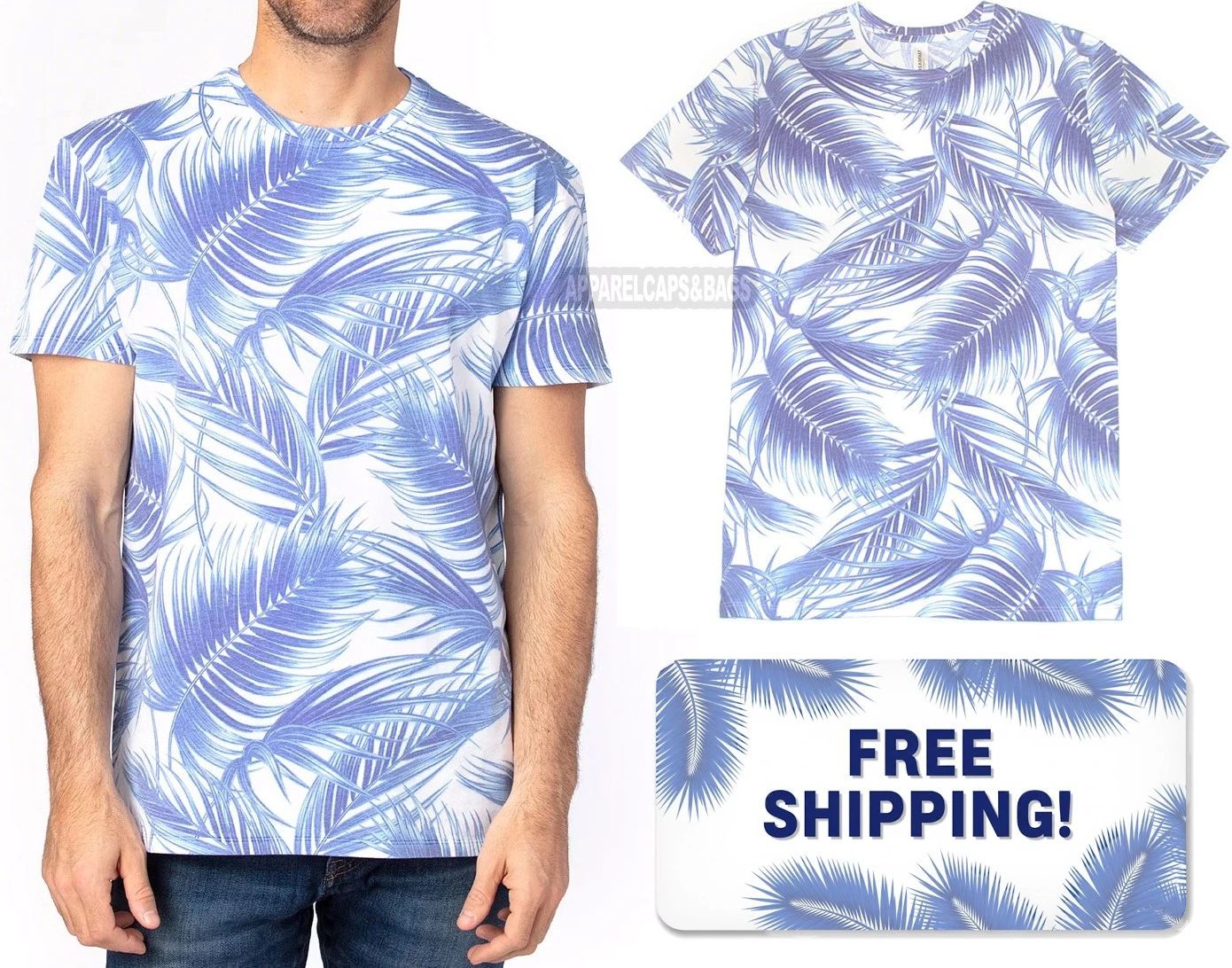 Mens Soft Blended Jersey Tee Blue Palm Paradise Tropical T-Shirt XS-3XL NEW! Unisex T-shirt, Sweatshirt, Hoodie, Long Sleeve Tee - T-Shirt, Sweatshirt, Hoodie