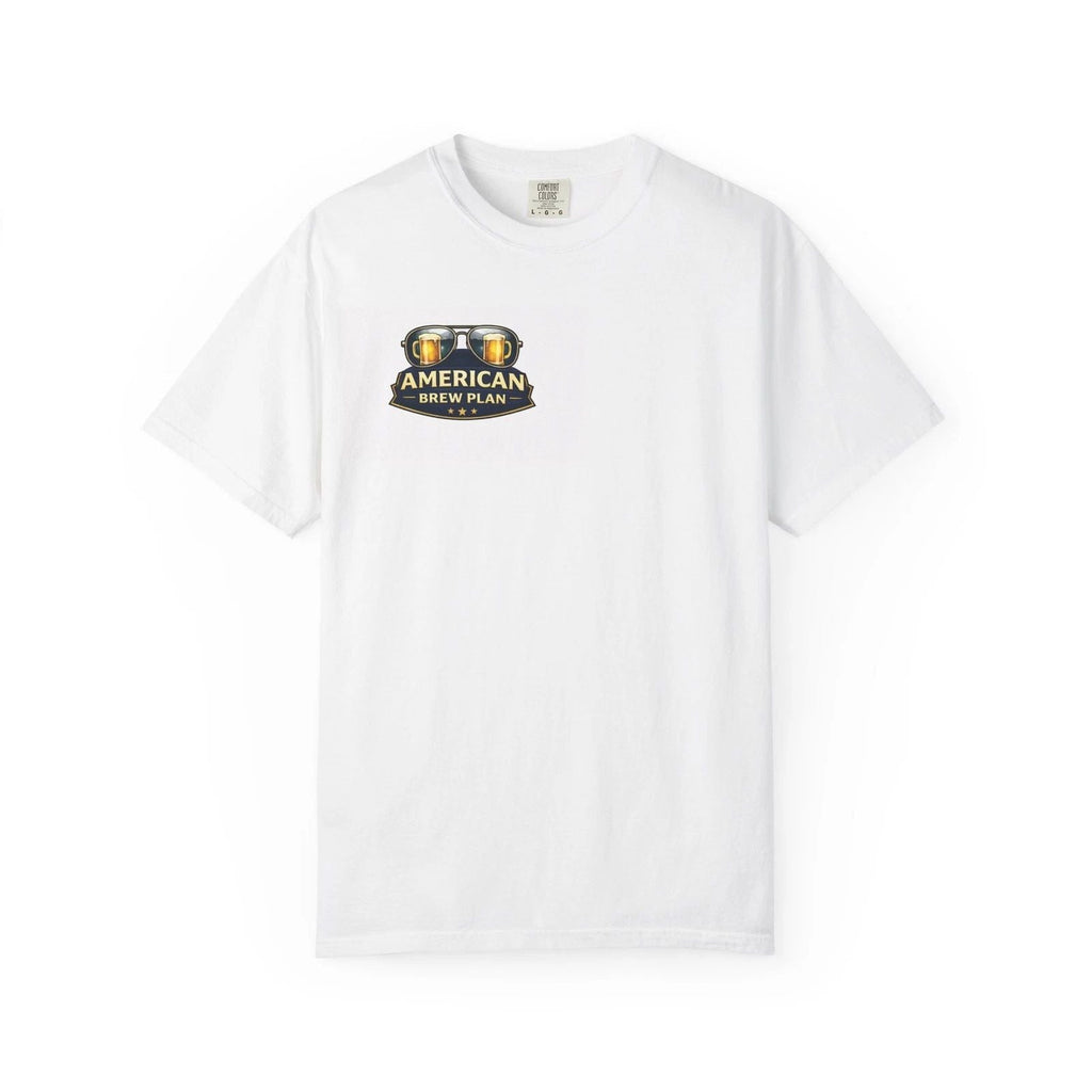 American Brew Plan beer cans graphic T-Shirt | small chest logo Unisex T-shirt, Sweatshirt, Hoodie, Long Sleeve Tee - T-Shirt, Sweatshirt, Hoodie