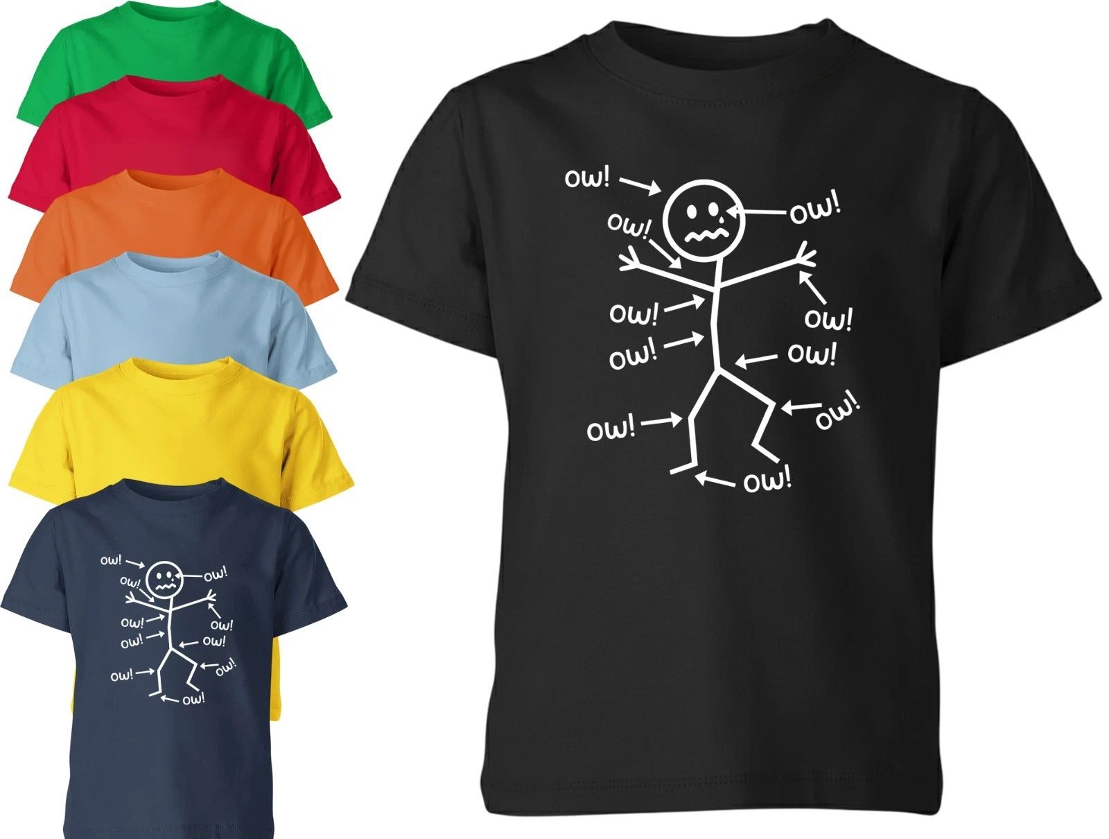 Funny Stick Figure 'Ow' T-Shirt Sarcastic Pain Humor Graphic Tee Unisex Kids Tee Unisex T-shirt, Sweatshirt, Hoodie, Long Sleeve Tee - T-Shirt, Sweatshirt, Hoodie