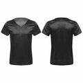 Men's Silk Satin Pajamas Satin V Neck T-Shirt Loose Short Sleeve Tops Nightwear Unisex T-shirt, Sweatshirt, Hoodie, Long Sleeve Tee - T-Shirt, Sweatshirt, Hoodie