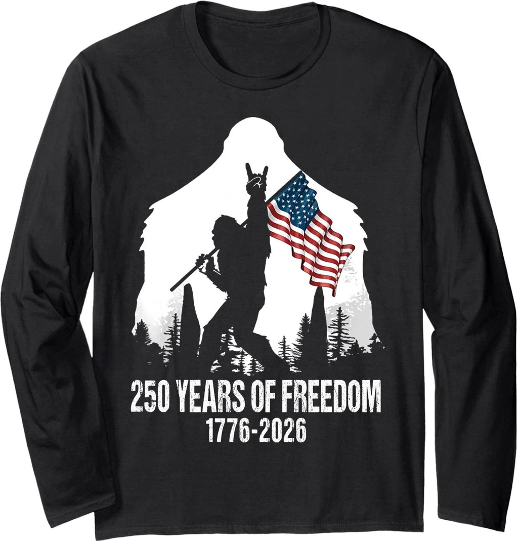 Bigfoot Sasquatch Flag 250 Years 1776-2026 250th Anniversary Long Sleeve T-Shirt Unisex T-shirt, Sweatshirt, Hoodie, Long Sleeve Tee - T-Shirt, Sweatshirt, Hoodie