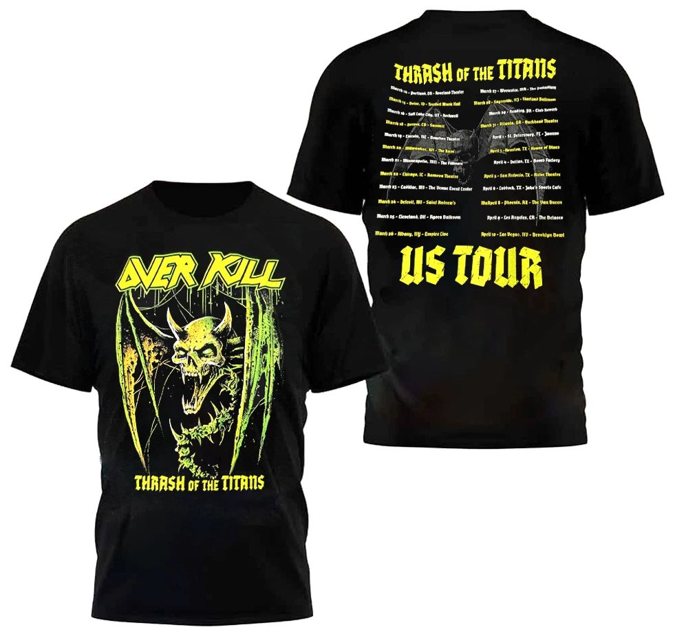 Over Kill Thrash of the Titans US tour 3D Shirt Polyester Gift For Fan PP3024 Unisex T-shirt, Sweatshirt, Hoodie, Long Sleeve Tee - T-Shirt, Sweatshirt, Hoodie
