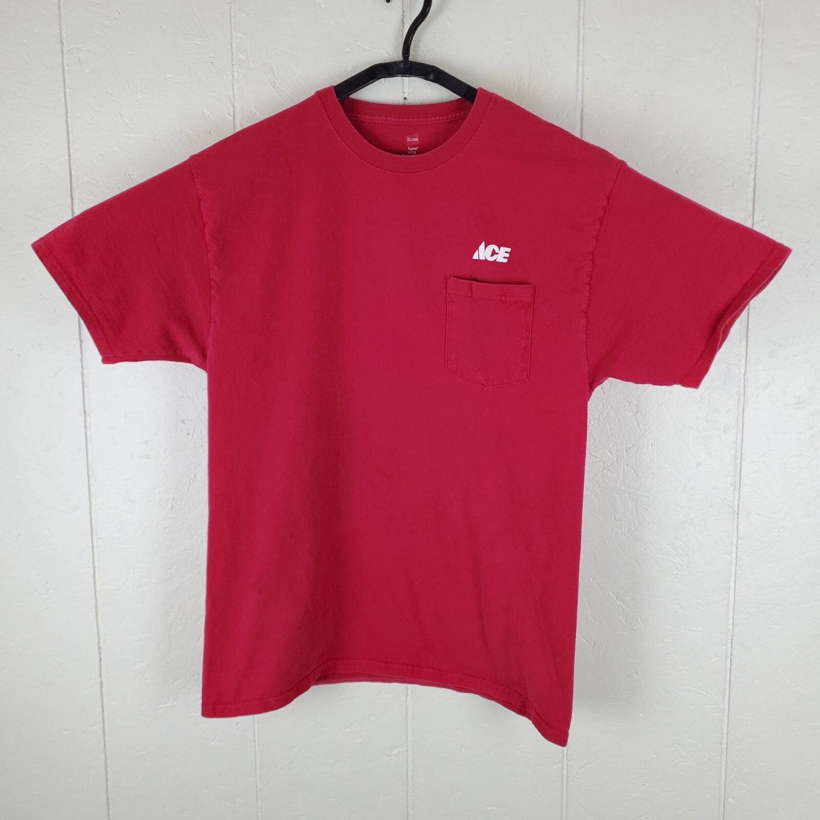 Ace Shirt Mens Large Red Graphic Logo Crew Neck Short Sleeve Stretch Pocket Unisex T-shirt, Sweatshirt, Hoodie, Long Sleeve Tee - T-Shirt, Sweatshirt, Hoodie