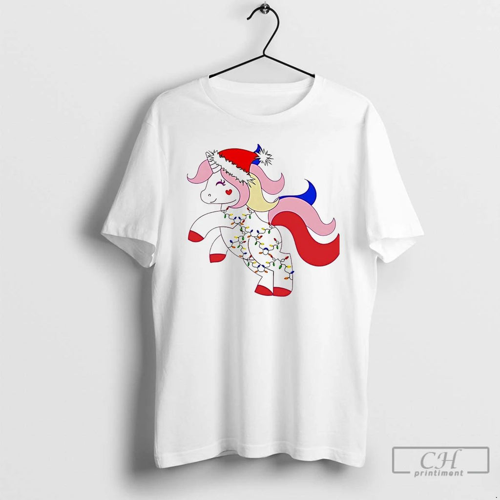 Classic Unicorn Fairy Lights Red Pink Christmas White T Shirts Unisex T-shirt, Sweatshirt, Hoodie, Long Sleeve Tee - T-Shirt, Sweatshirt, Hoodie