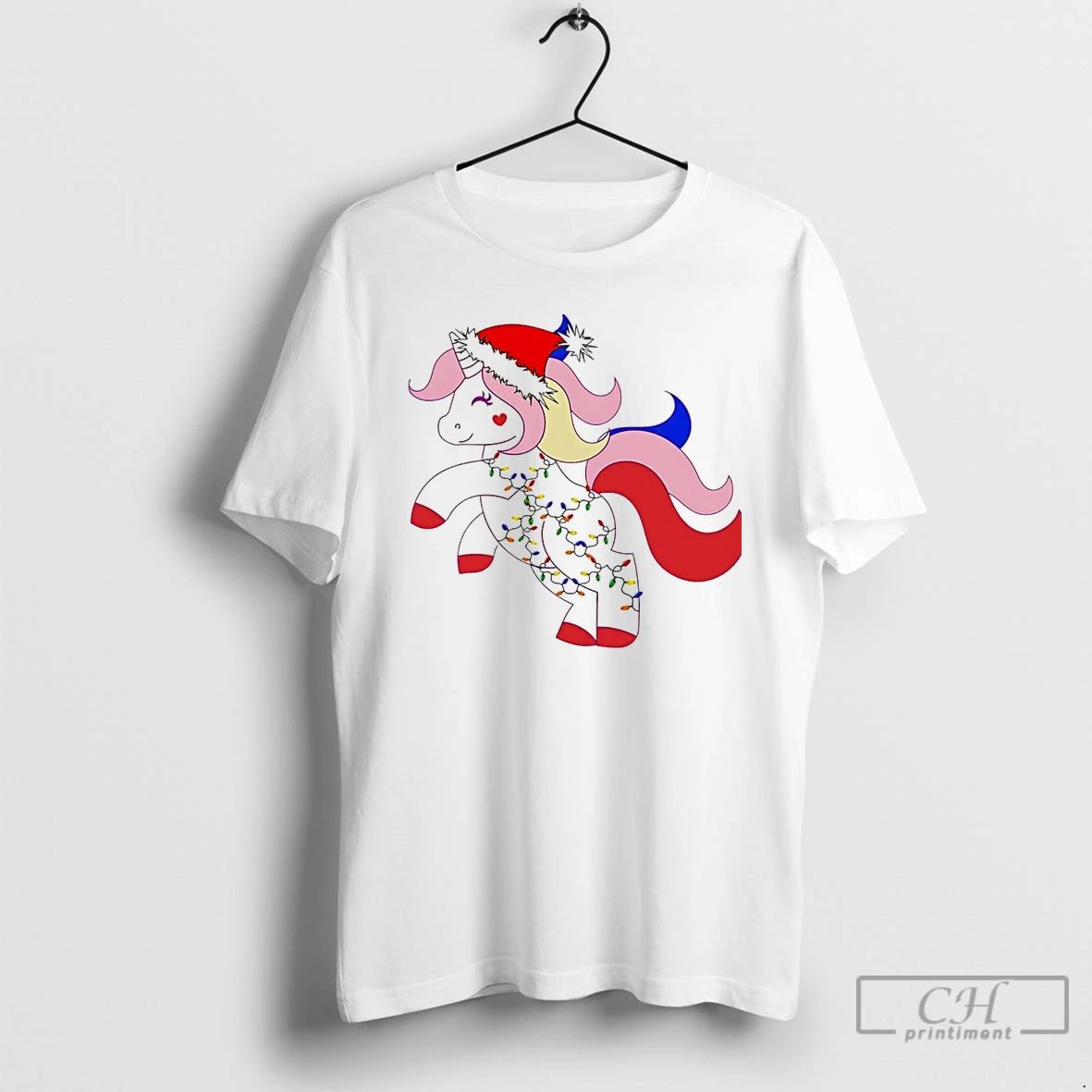Classic Unicorn Fairy Lights Red Pink Christmas White T Shirts Unisex T-shirt, Sweatshirt, Hoodie, Long Sleeve Tee - T-Shirt, Sweatshirt, Hoodie