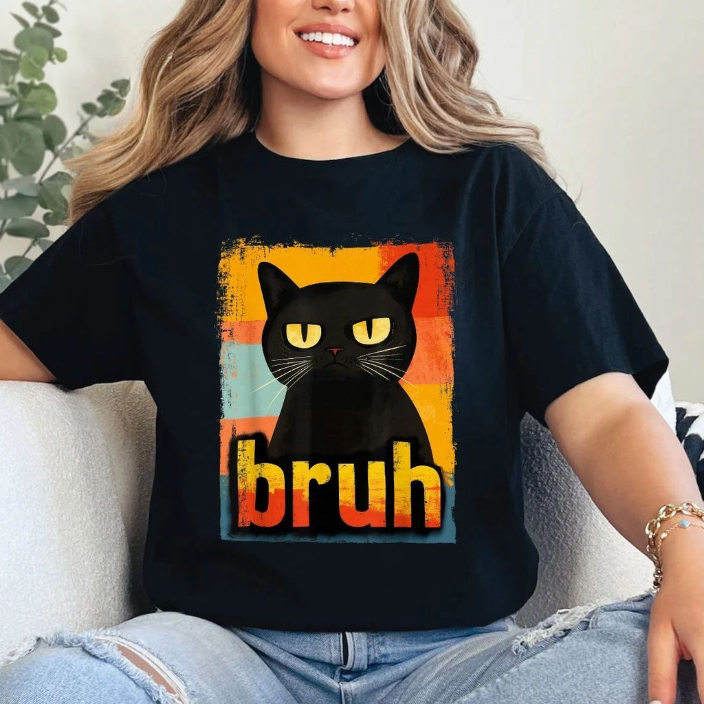 Funny Bruh Cat Meme T-Shirt Sarcastic Cat Graphic Tee Unisex T-shirt, Sweatshirt, Hoodie, Long Sleeve Tee - T-Shirt, Sweatshirt, Hoodie