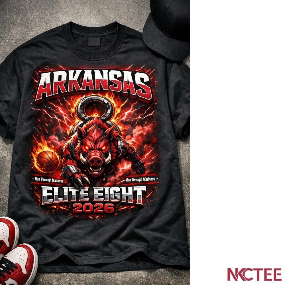 NKCtees Arkansas Razorbacks Elite Eight NCAA 2026 Run Through Madness Basketball shirt Unisex T-shirt, Sweatshirt, Hoodie, Long Sleeve Tee - T-Shirt, Sweatshirt, Hoodie