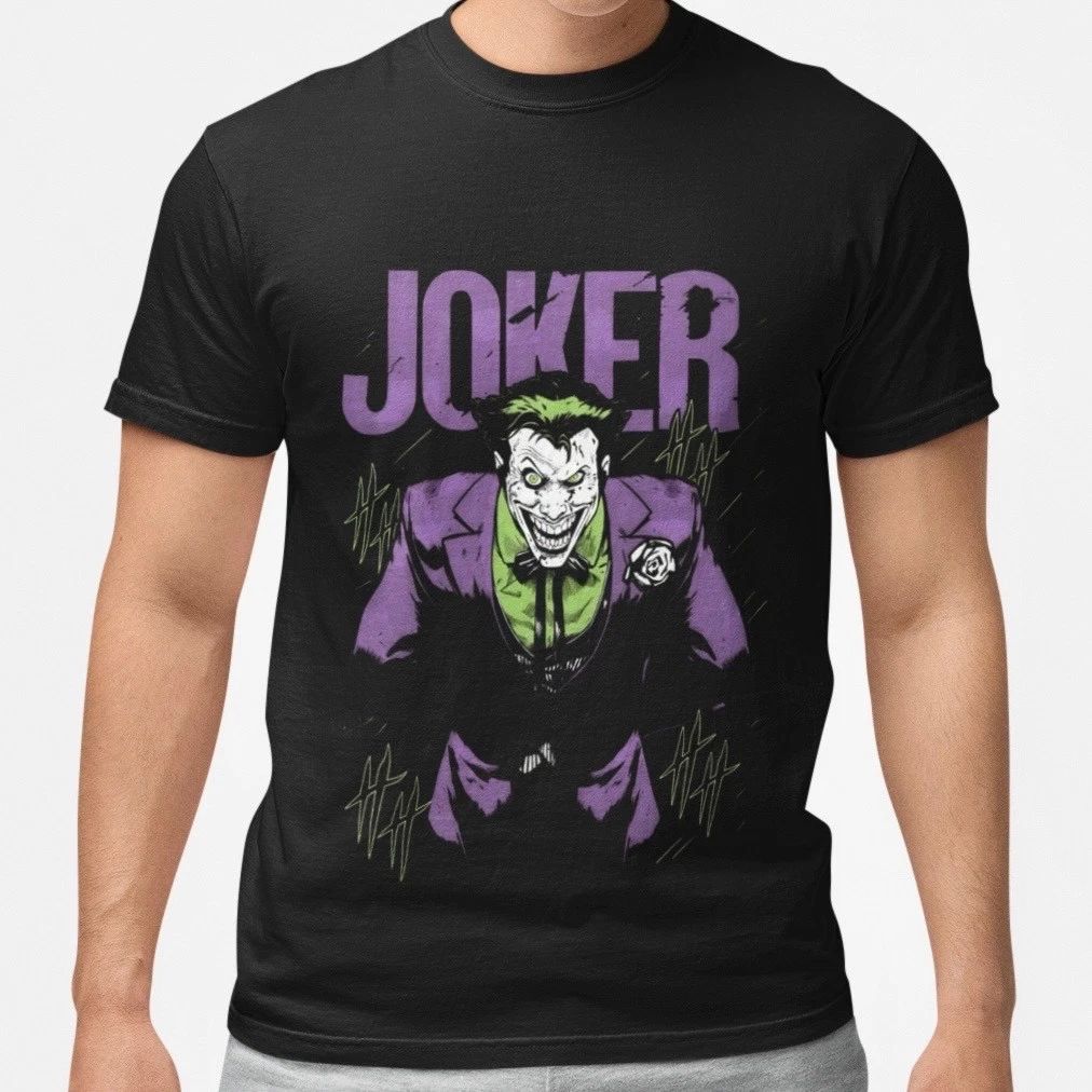 Joker Villain Graphic T Shirt Dark Comic Style Purple Green Unisex Tee Unisex T-shirt, Sweatshirt, Hoodie, Long Sleeve Tee - T-Shirt, Sweatshirt, Hoodie
