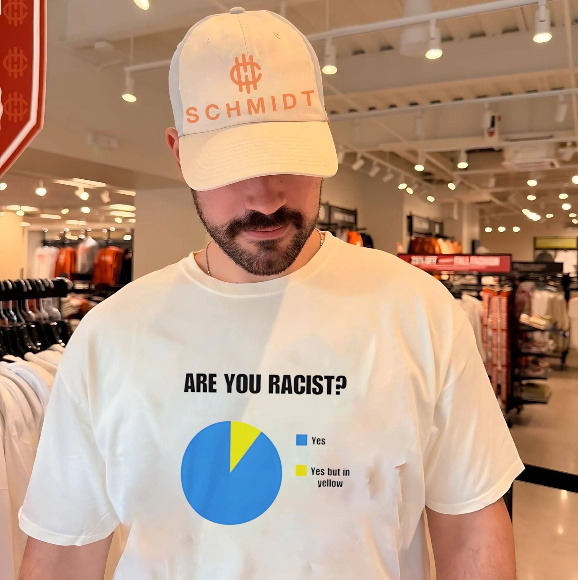 Are you racist yes and yeas but in yellow shirt Unisex T-shirt, Sweatshirt, Hoodie, Long Sleeve Tee - T-Shirt, Sweatshirt, Hoodie