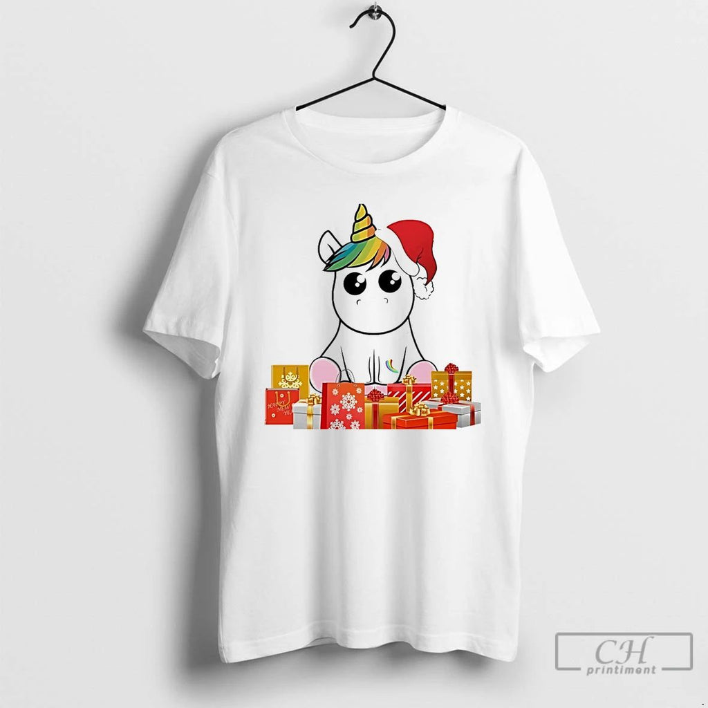Classic Unicorn Santa Hat Gift Box Christmas White T Shirts Unisex T-shirt, Sweatshirt, Hoodie, Long Sleeve Tee - T-Shirt, Sweatshirt, Hoodie